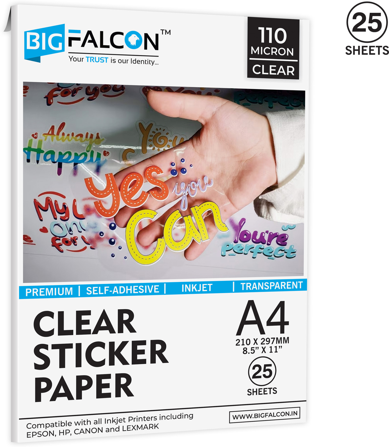 Image of BIGFALCON Premium Holographic Sticker Paper 20 Sheets Printable Vinyl sticker paper Unruled A4 (210 X 297 MM) 120 gsm Inkjet Paper (Set of 1, for Inkjet Printer, Waterproof, Self Adhesive Broken Glass Glossy Sticker Paper)