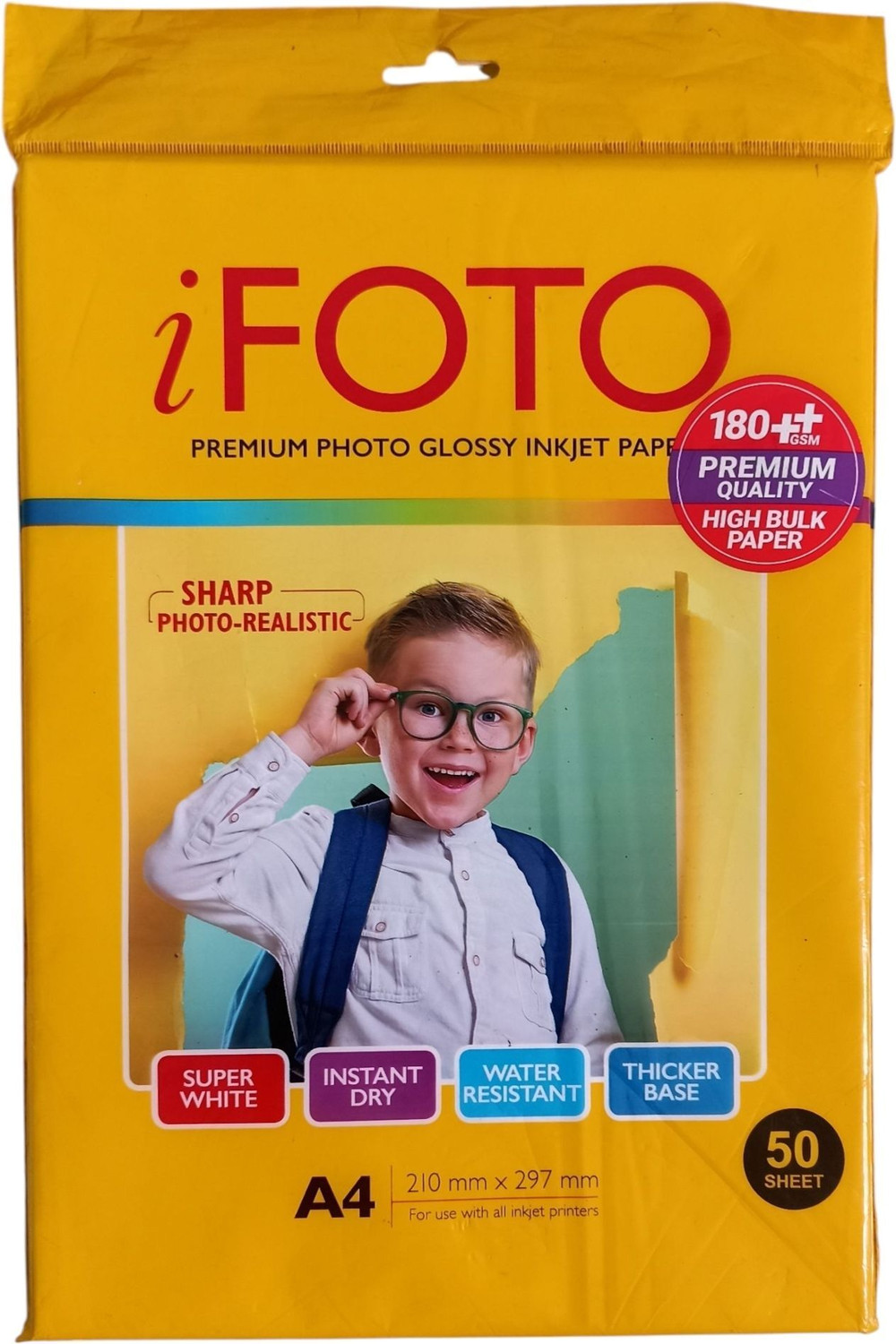 Image of klik' Glossy paper photo paper A4 180gsm 50sheet Unruled A4 180 gsm Inkjet Paper (Set of 1, White)