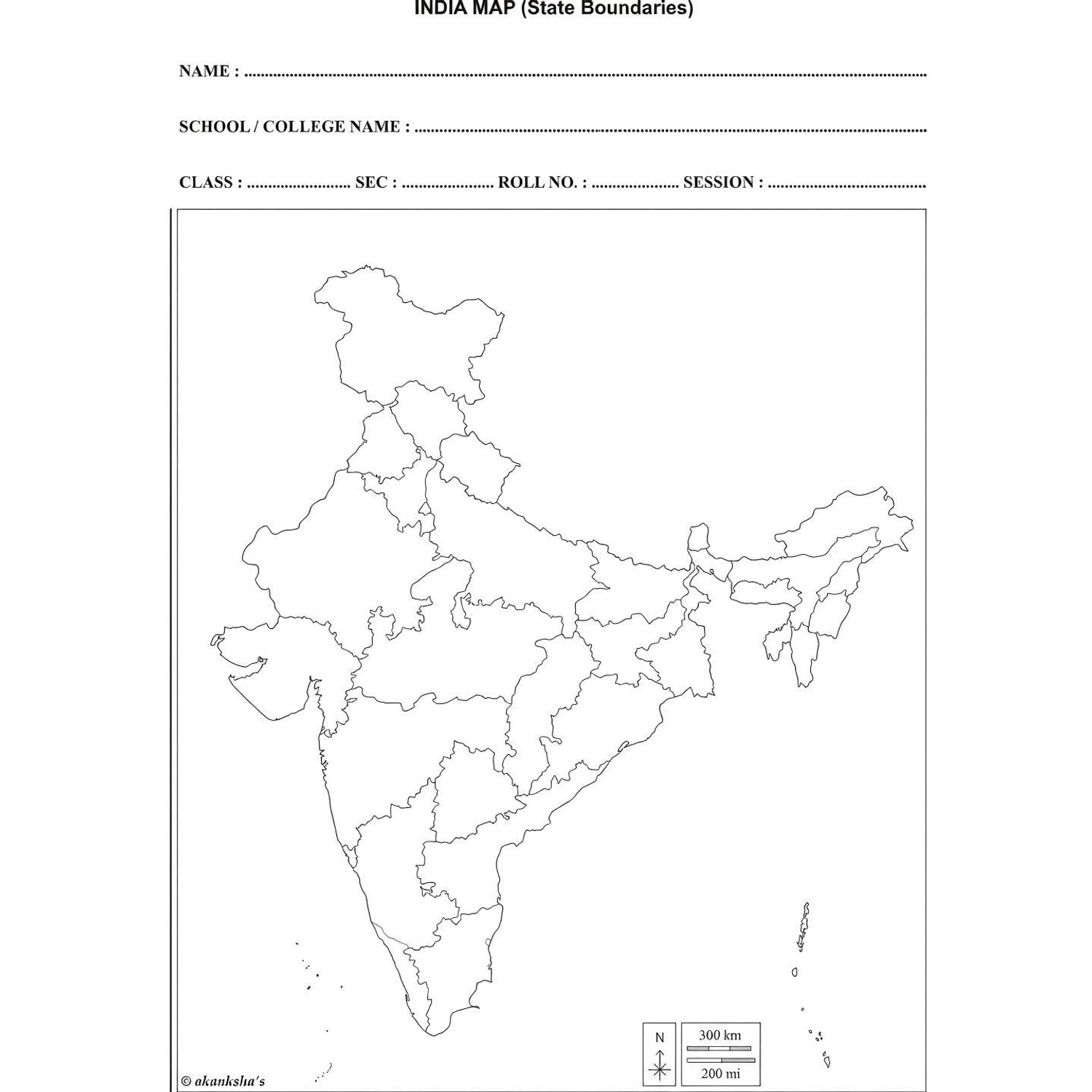 Flipkart.com | akanksha's State Boundaries Map of India Blank (Black & White) A4 70 GSM (50 Sheets) Unruled A4 70 gsm A4 paper - A4 paper