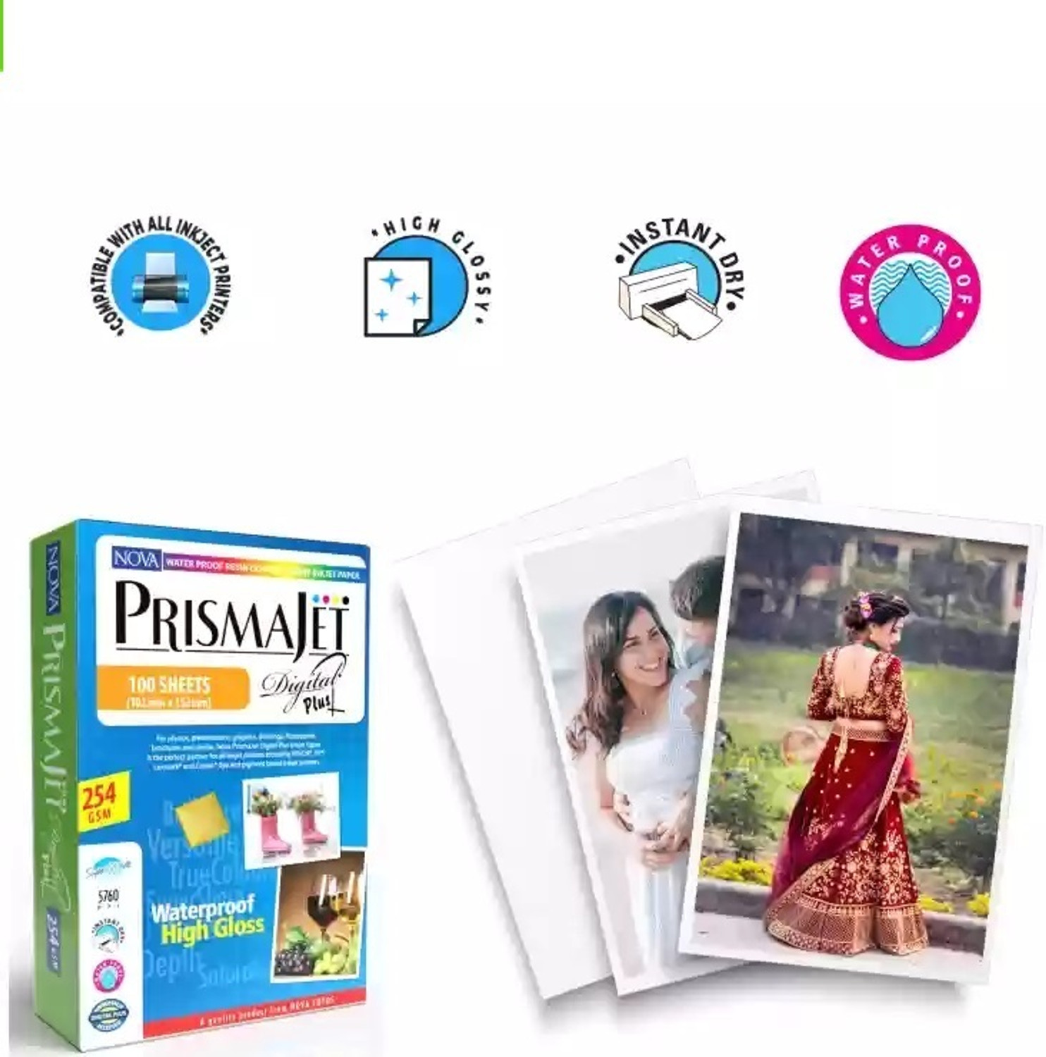 Image of Alif Groups Prismajet Unruled 4x6 Inch. 254 gsm Inkjet Paper (Set of 1, White)