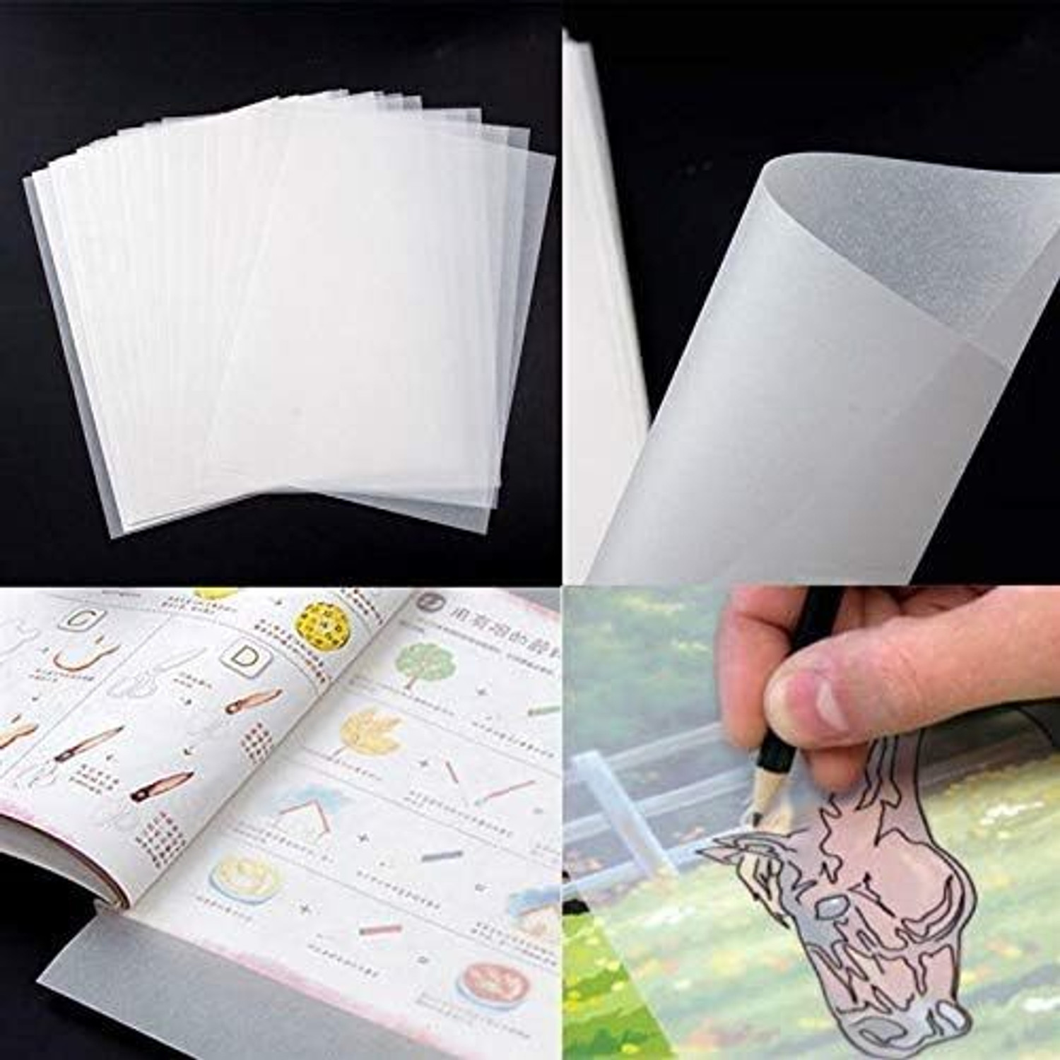 Image of ARETOR Tracing Paper For Aari Work, Size A4 30X21 cm, Pack of 50 Sheets, Plain A4 58 gsm Transparent Paper (Set of 50, White)