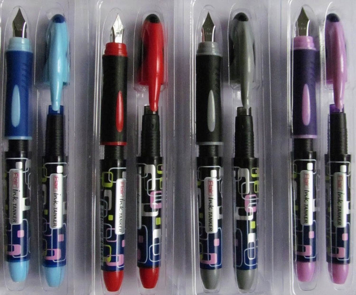 Image of FLAIR Inky Series Grippo Liquid Ink Fountain Pen Blister Pack | Comfortable Grip Fountain Pen (Pack of 5, Ink Color - Blue)