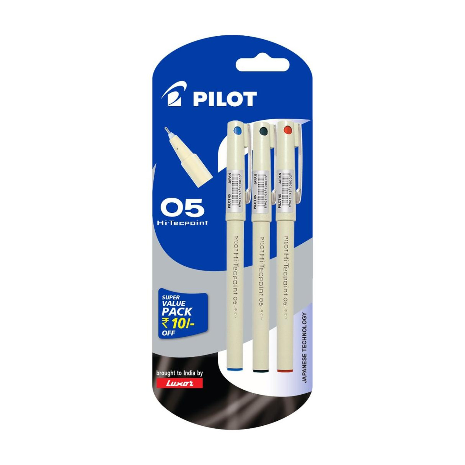 Image of LUXOR Schneider LX Technoroller-801| 0.5 mm tip| German Technology| 100% Liquid Ink Roller Ball Pen (Pack of 3, Ink Color - Blue+Black+Red)