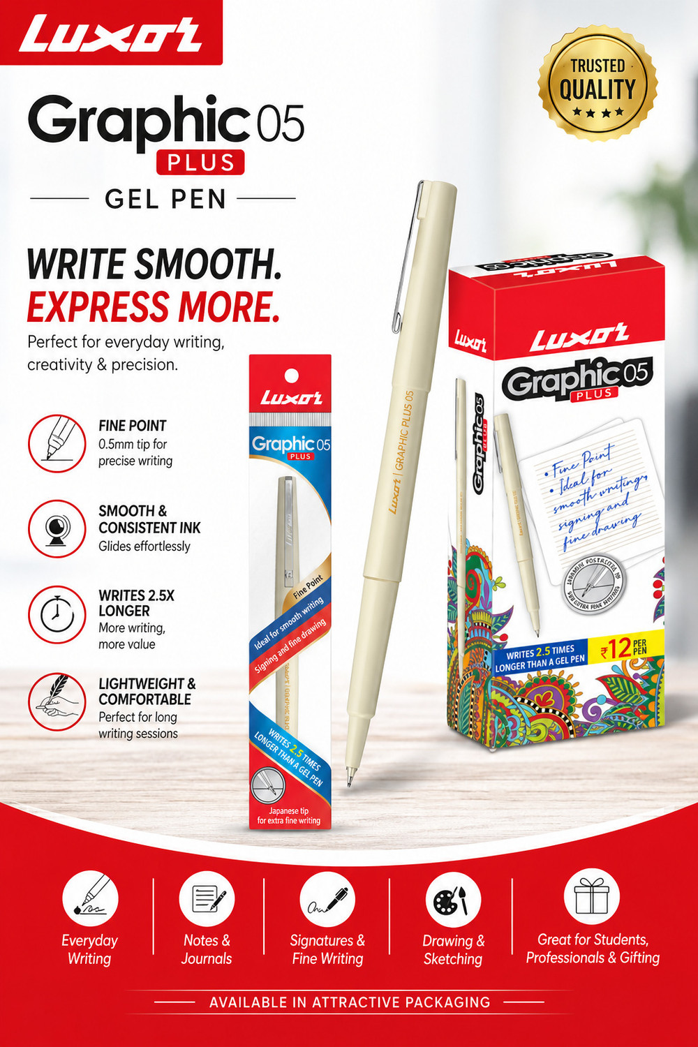 Image of LUXOR Graphic 05 Pen (12 Pcs) Blue Ball Pen (Pack of 10, Ink Color - Blue)