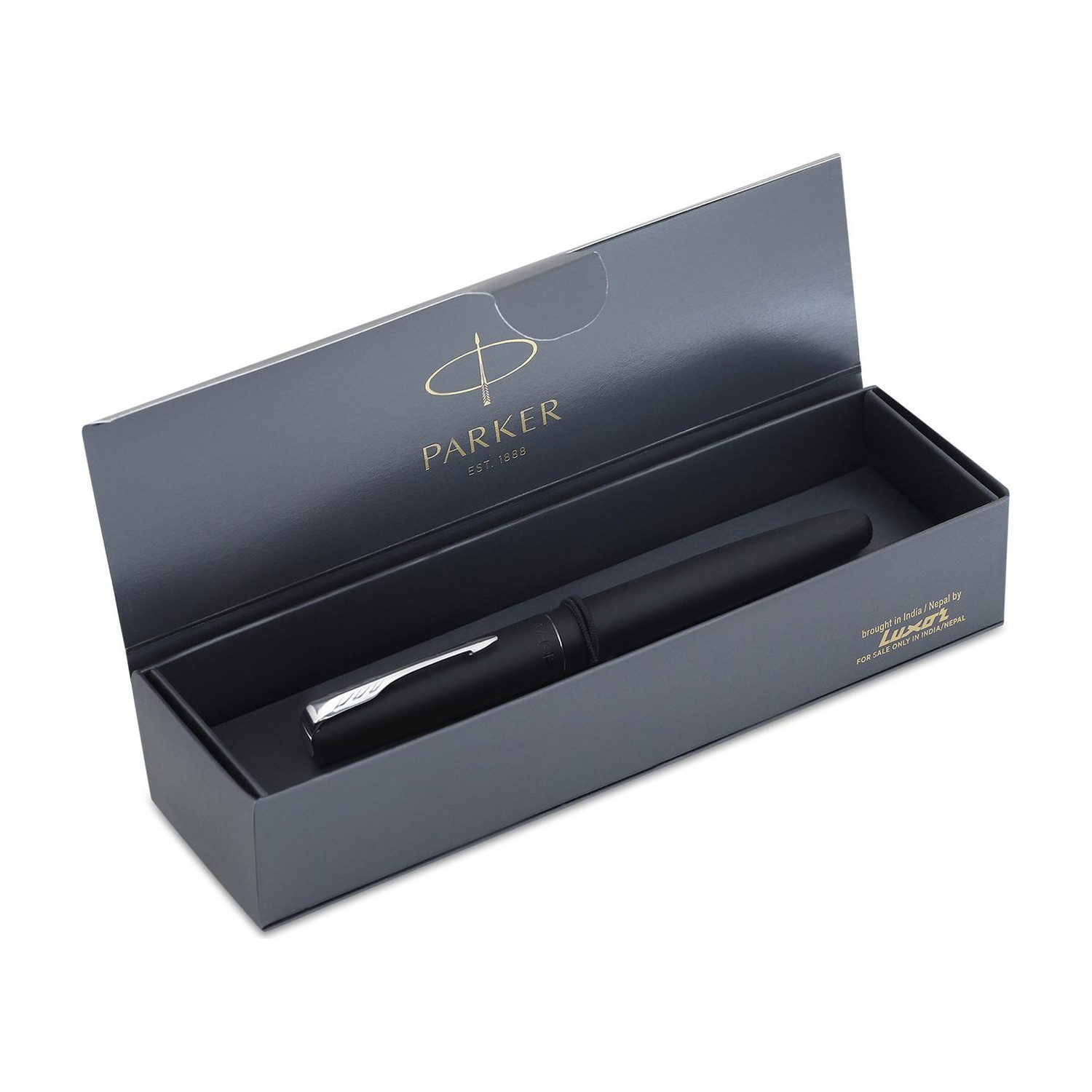 PARKER Frontier Matte Black, Chrome Trim Fountain Pen