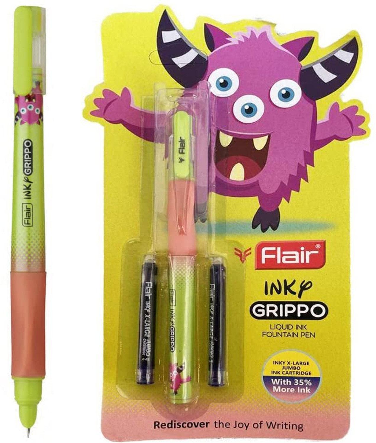 Image of FLAIR Inky Series Grippo Liquid Ink Fountain Pen Blister Pack | Comfortable Grip Fountain Pen (Pack of 5, Ink Color - Blue)