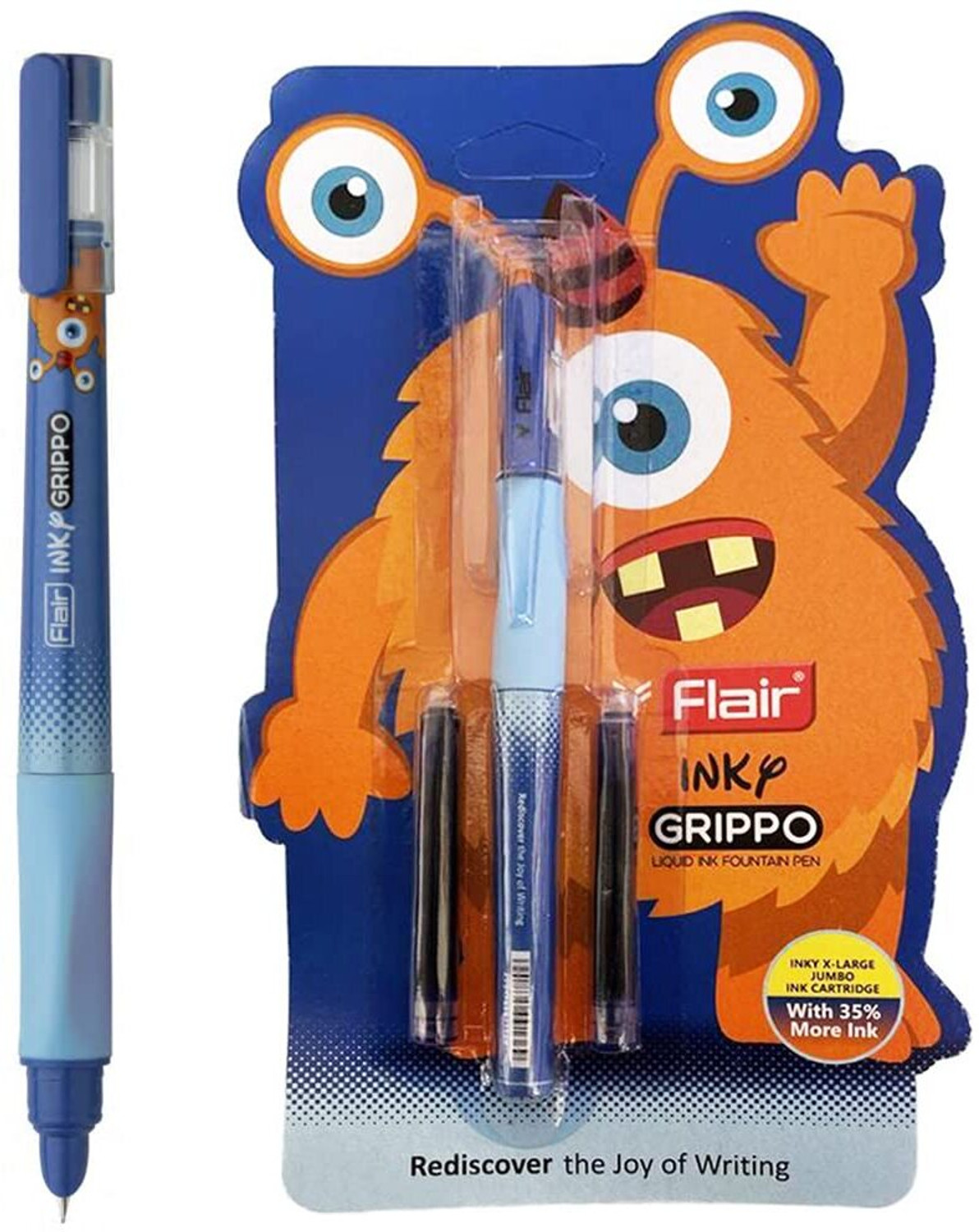 Image of FLAIR Inky Series Grippo Liquid Ink Fountain Pen Blister Pack | Comfortable Grip Fountain Pen (Pack of 5, Ink Color - Blue)