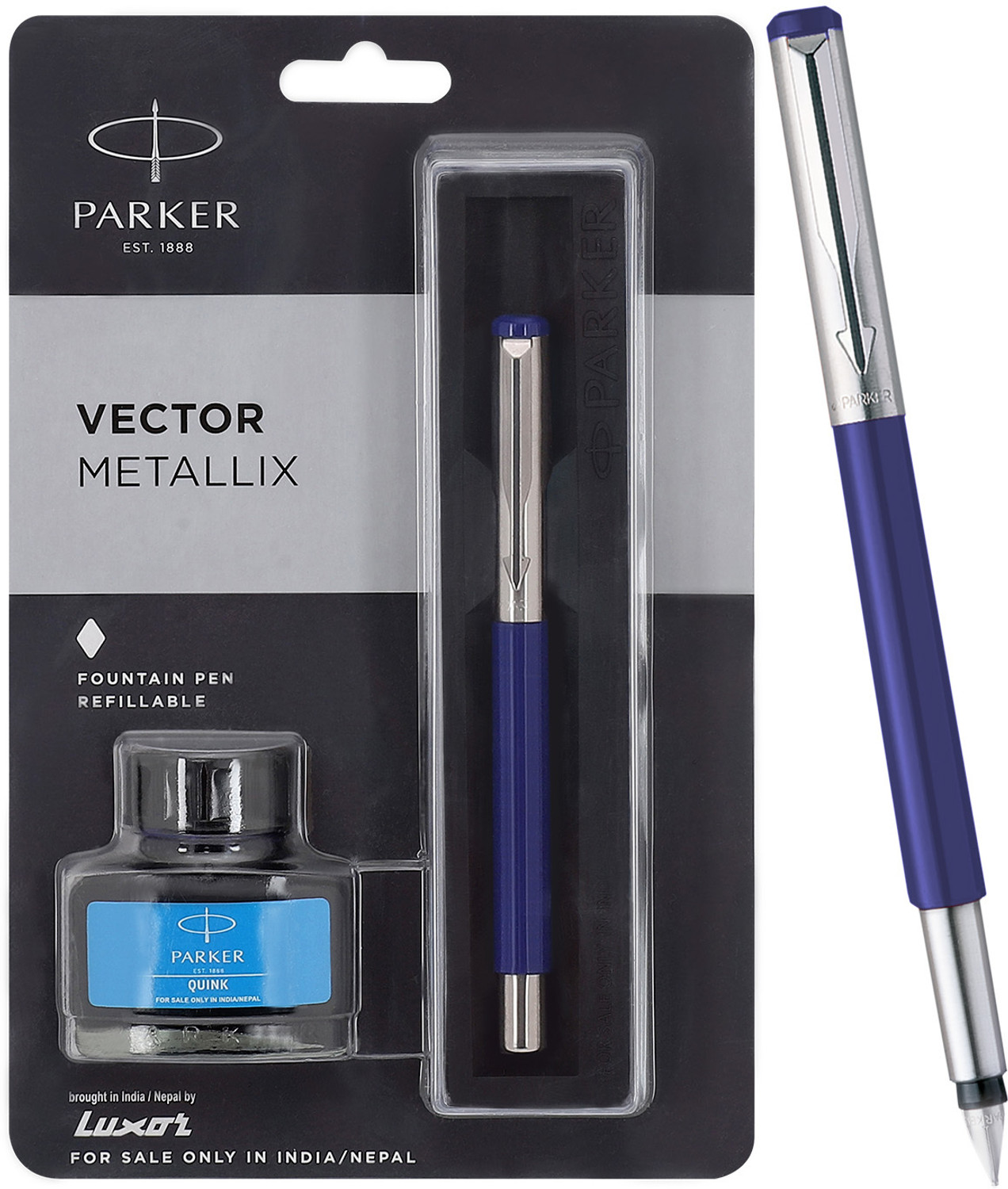 Image of FLAIR Inky Series Grippo Liquid Ink Fountain Pen Blister Pack | Comfortable Grip Fountain Pen (Pack of 5, Ink Color - Blue)