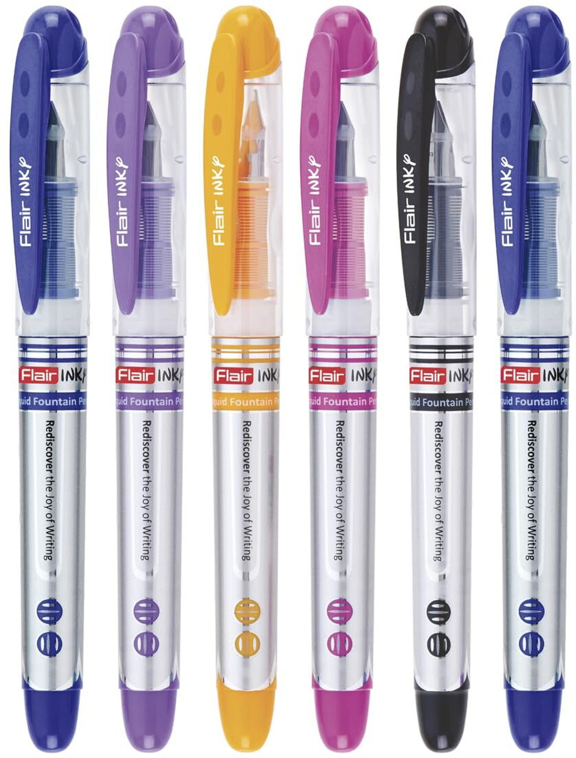 Image of FLAIR Inky Series Grippo Liquid Ink Fountain Pen Blister Pack | Comfortable Grip Fountain Pen (Pack of 5, Ink Color - Blue)