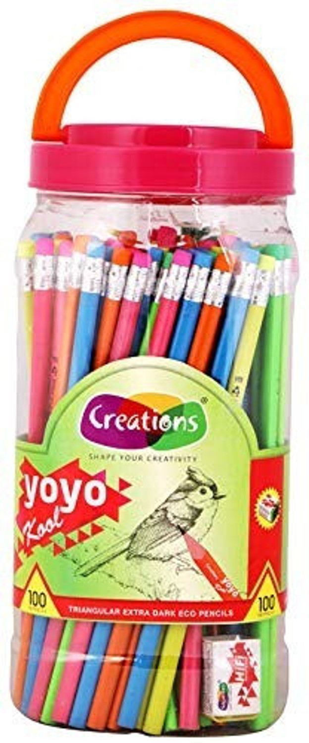 Image of Sloies Extra Dark Triangular Shape Eco Friendly Pencils (100 Pencils+5 Sharpener) Pencil (Set of 100, Multicolor)