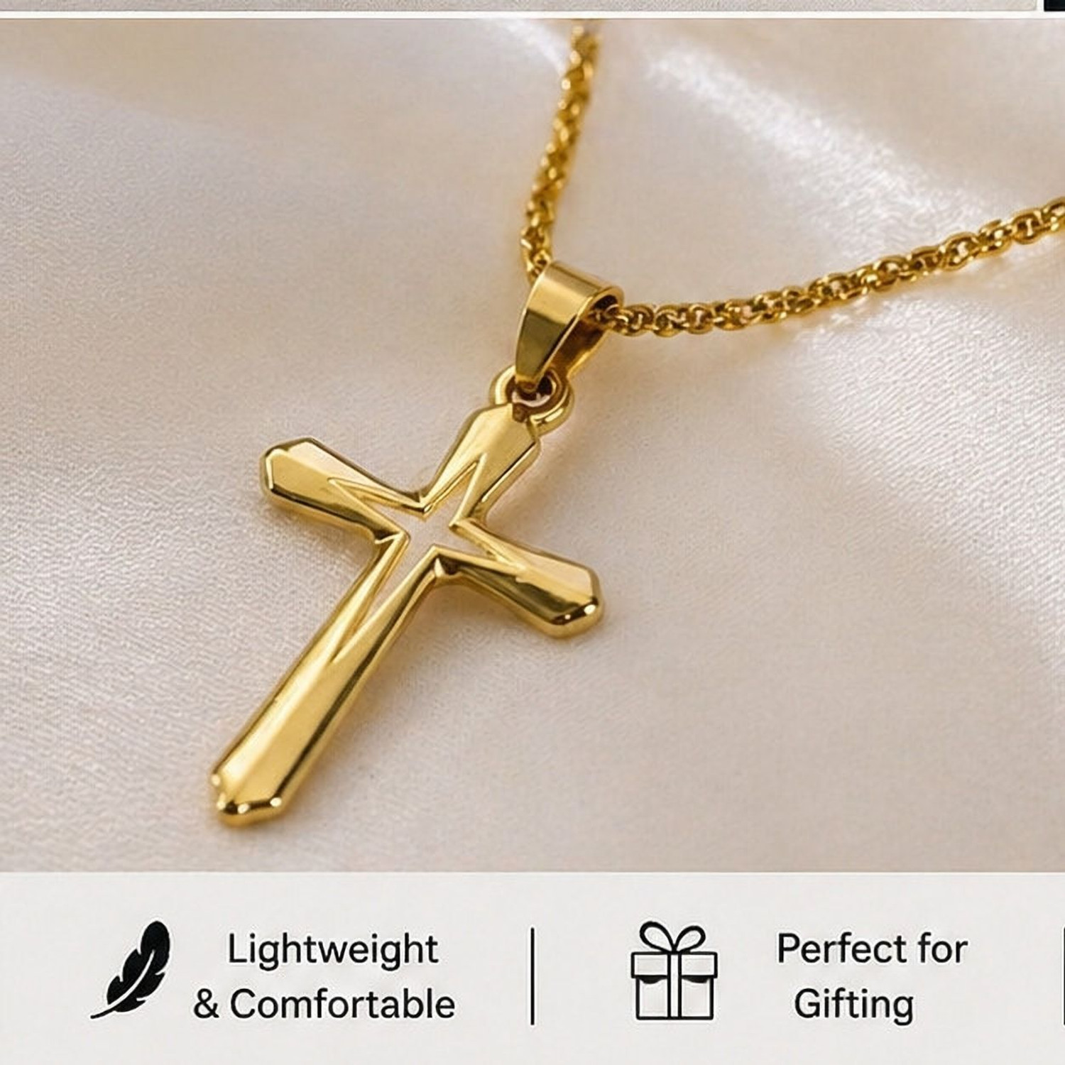 Image of Ceylonmine01 Golden Jesus Cross Pendant Divine Elegance Christian Symbol of Devotion Ornament Gold-plated Brass Pendant