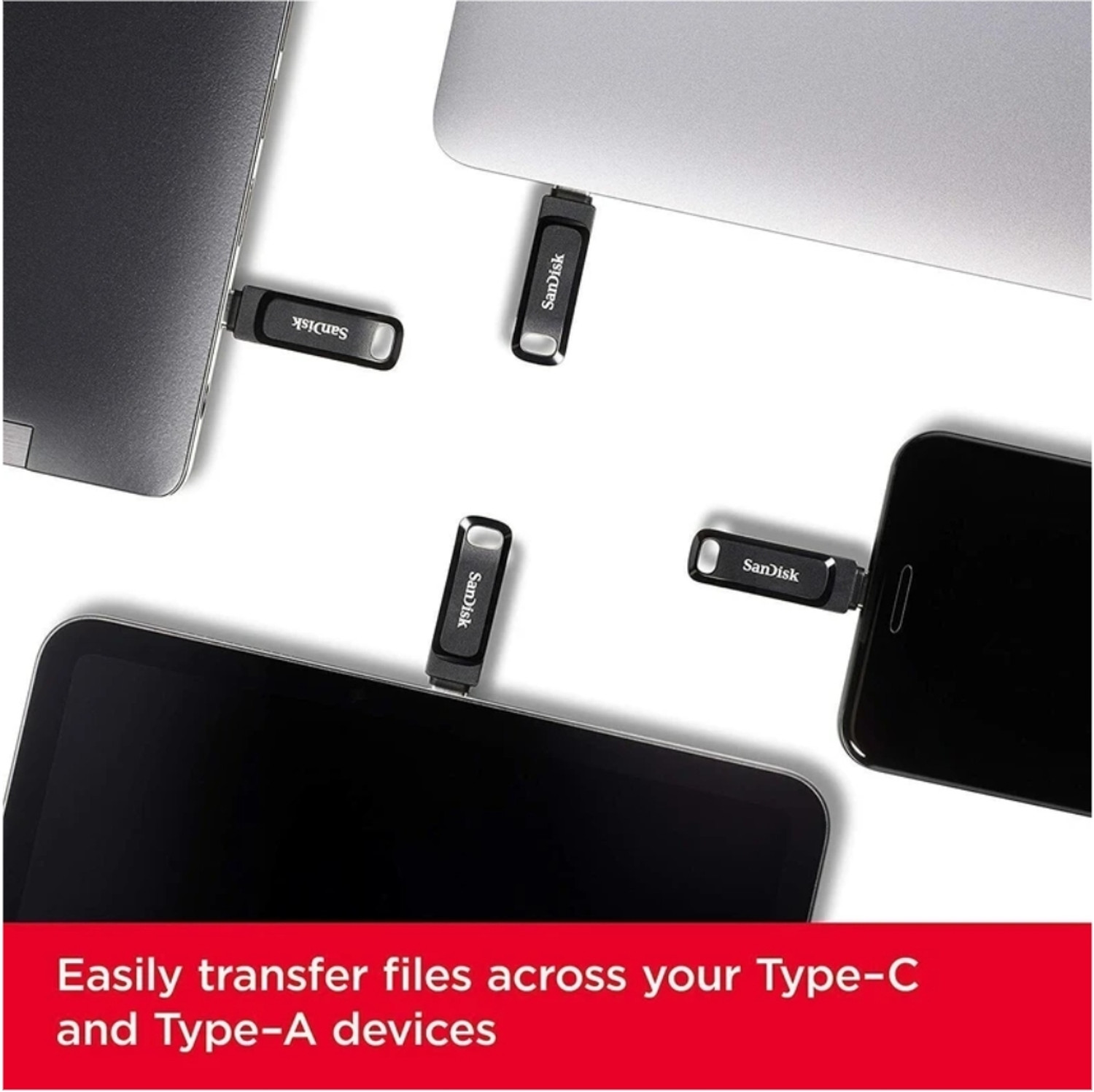 Image of SanDisk DUAL DRIVE GO USB TYPE C 256 GB OTG Drive Compatible with Laptop, Gaming Console, Audio Player, Netbook, Tablet, Mobile, Desktop Computer USB 3.2 Plastic Case (Black, Type A to Type C)
