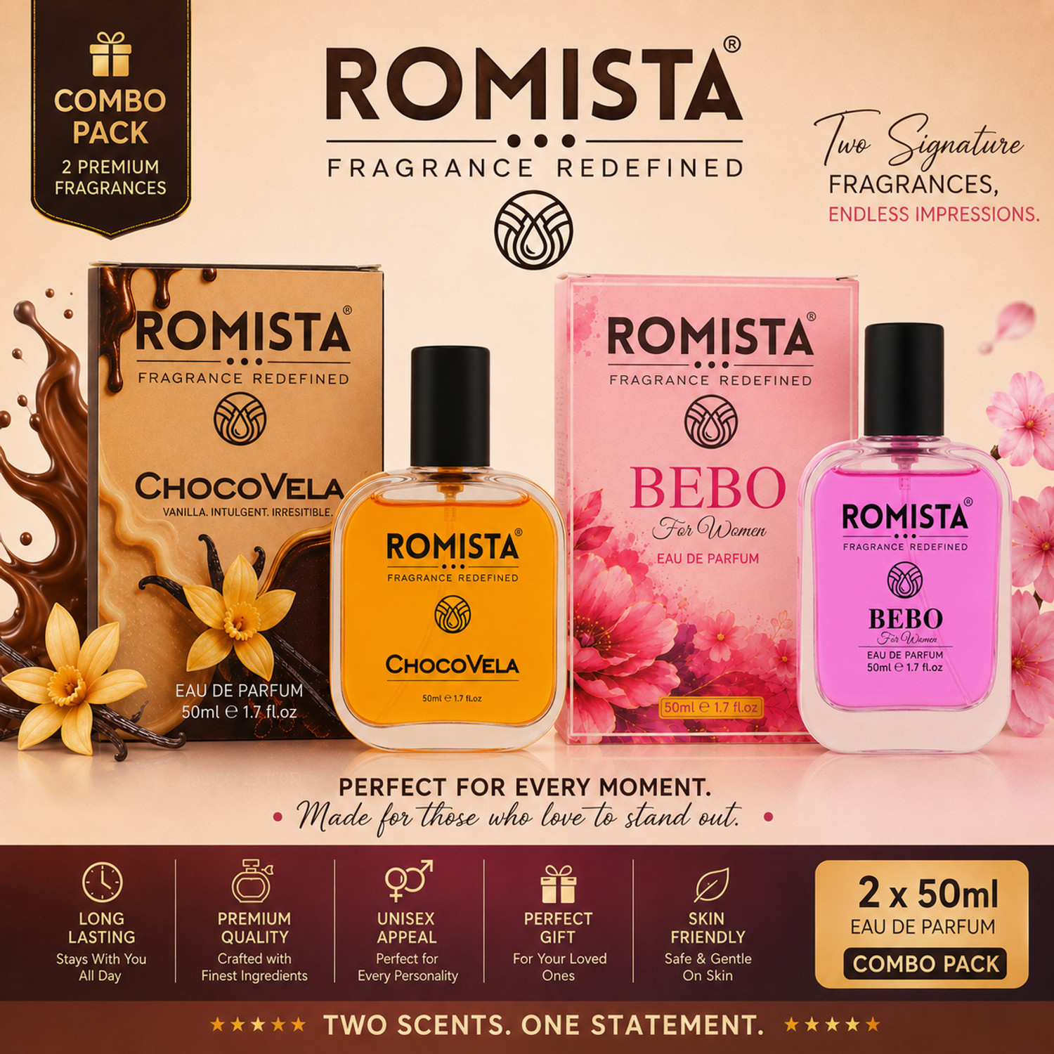 Buy Romista Bebo & ChocoVela Eau de Pack of 2 · 50 ml (100 ml total) - Image 1