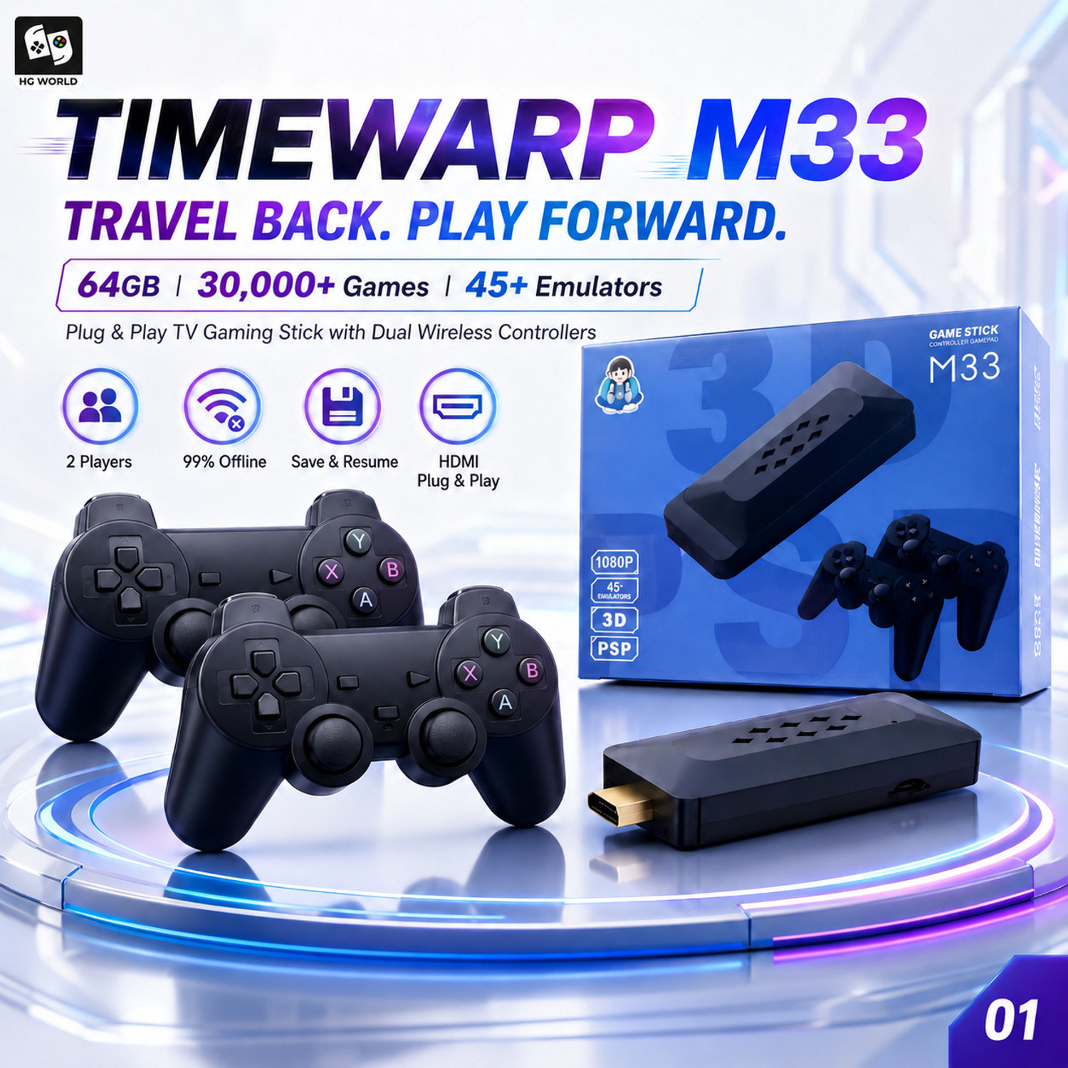 Image of TechnoGenGames PS5 4k Ultra HD gamestick With 2 PS5 Wireless Controller Joystick (White&Black, For PC)