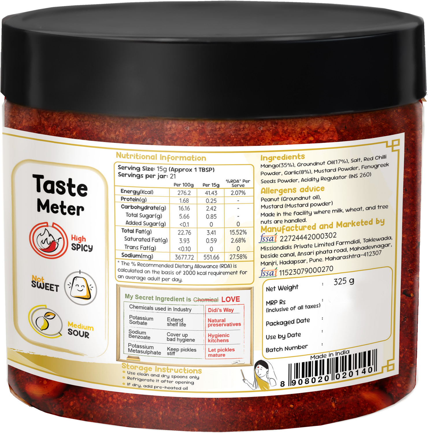 Image of FarmDidi Avakaya Mango Pickle (325g)| Homemade Spicy Andhra-Style |Made in Groundnut Oil Mango Pickle (325 g)