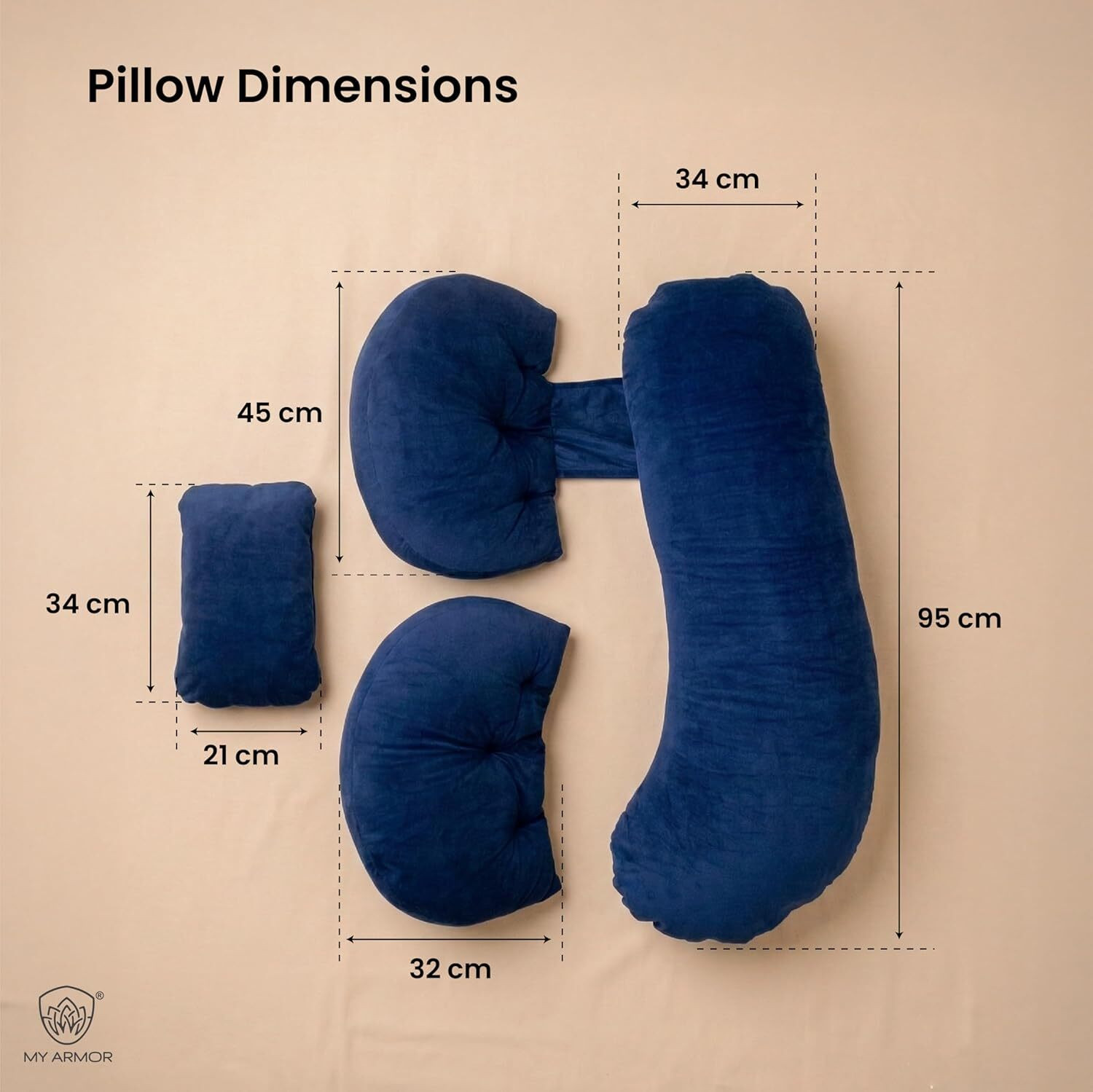 Image of MY ARMOR Microfibre Pregnancy Pillow Pack of 1 Solid Full Body Pregnancy Pillow for Back, Belly, Hips and Leg Support, Maternity Set (Navy Blue)