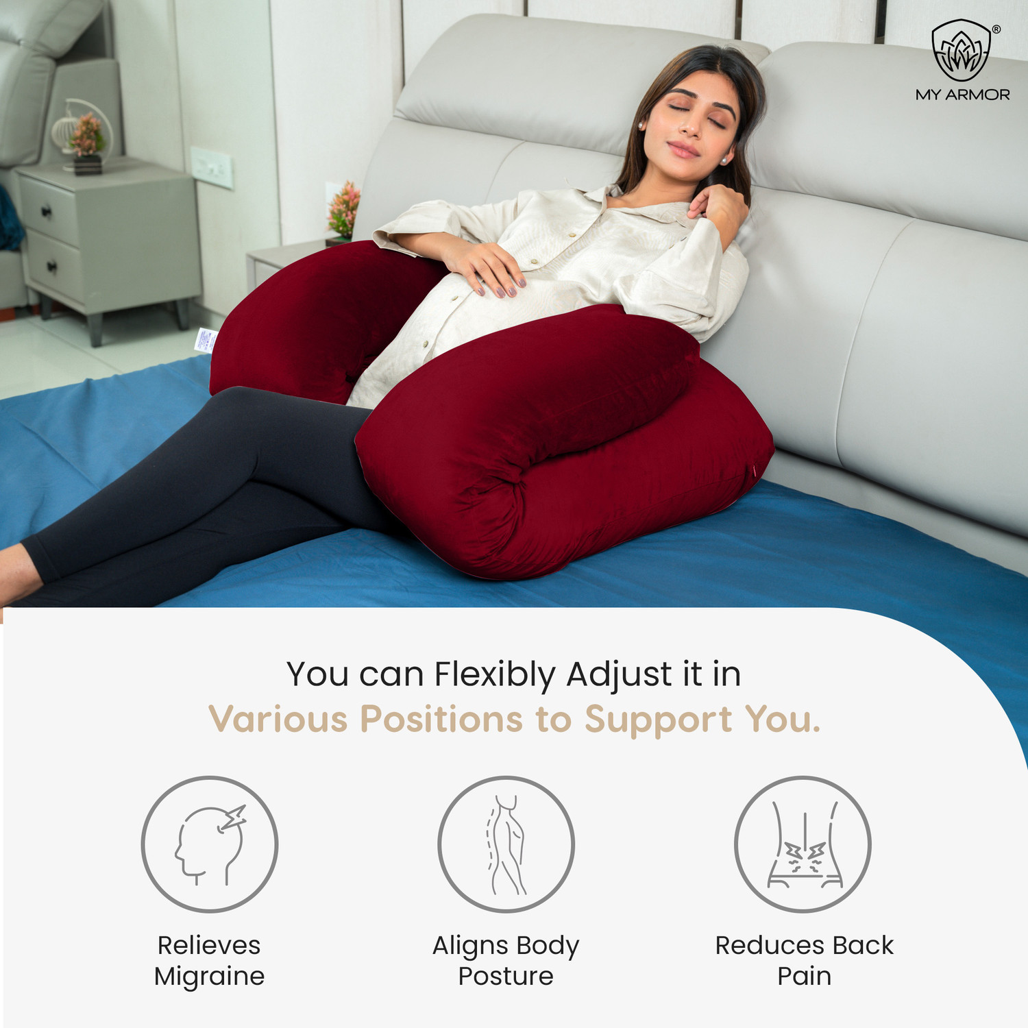 Image of MY ARMOR Microfibre Pregnancy Pillow Pack of 1 Solid Full Body G Shaped Pregnancy Pillow for Maternity, Velvet Outer Cover with Zip, (Maroon)