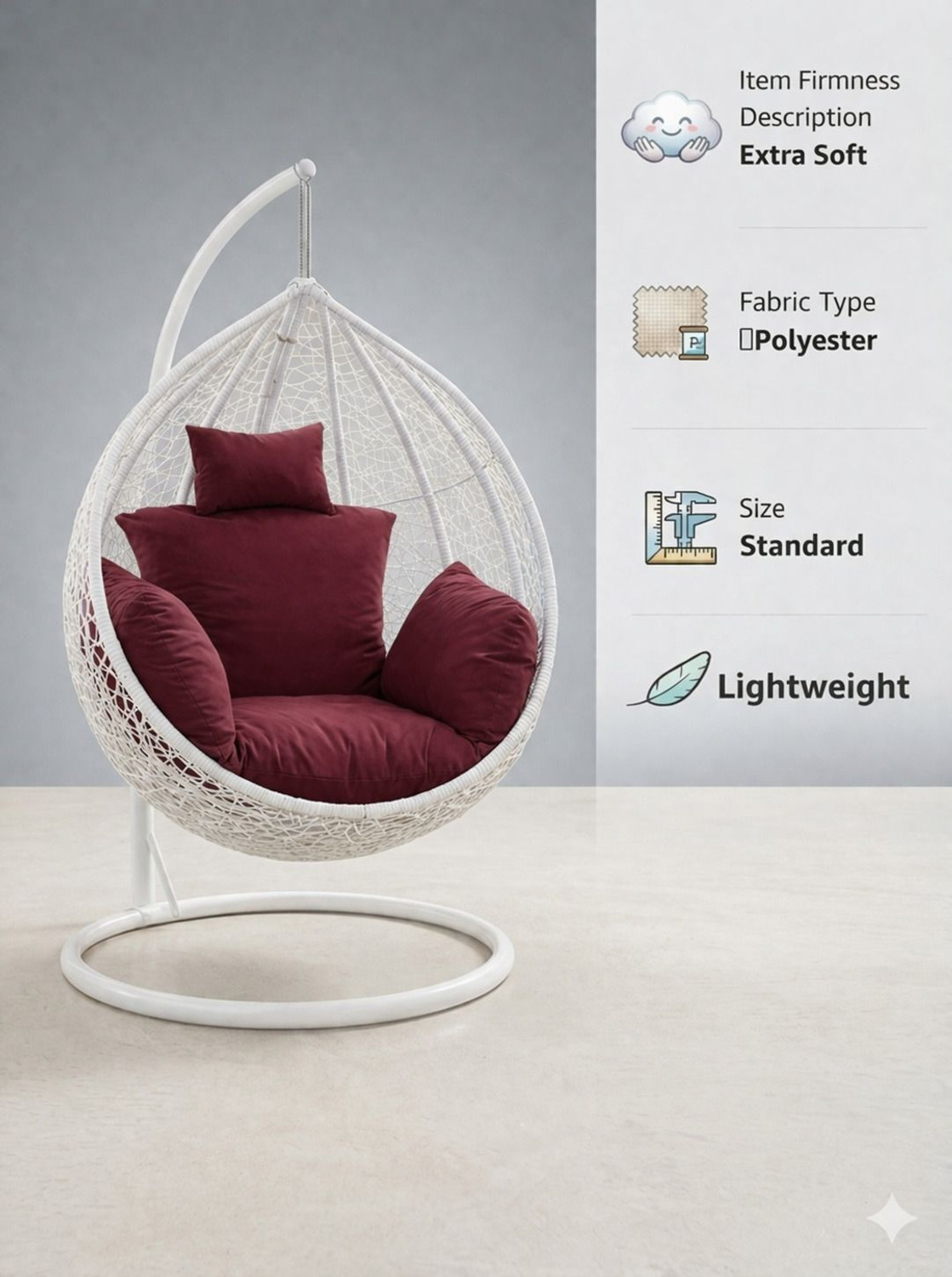 Image of FARMAISH Cotton Cushion Pack of 1 Solid Swing Chair Cushion Soft Cotton Comfortable Outdoor & Indoor Swing Cushion (Maroon)