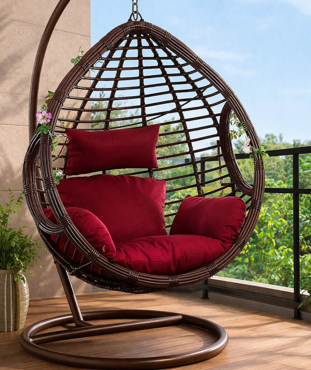 Image of FARMAISH Cotton Cushion Pack of 1 Solid Swing Chair Cushion Soft Cotton Comfortable Outdoor & Indoor Swing Cushion (Maroon)
