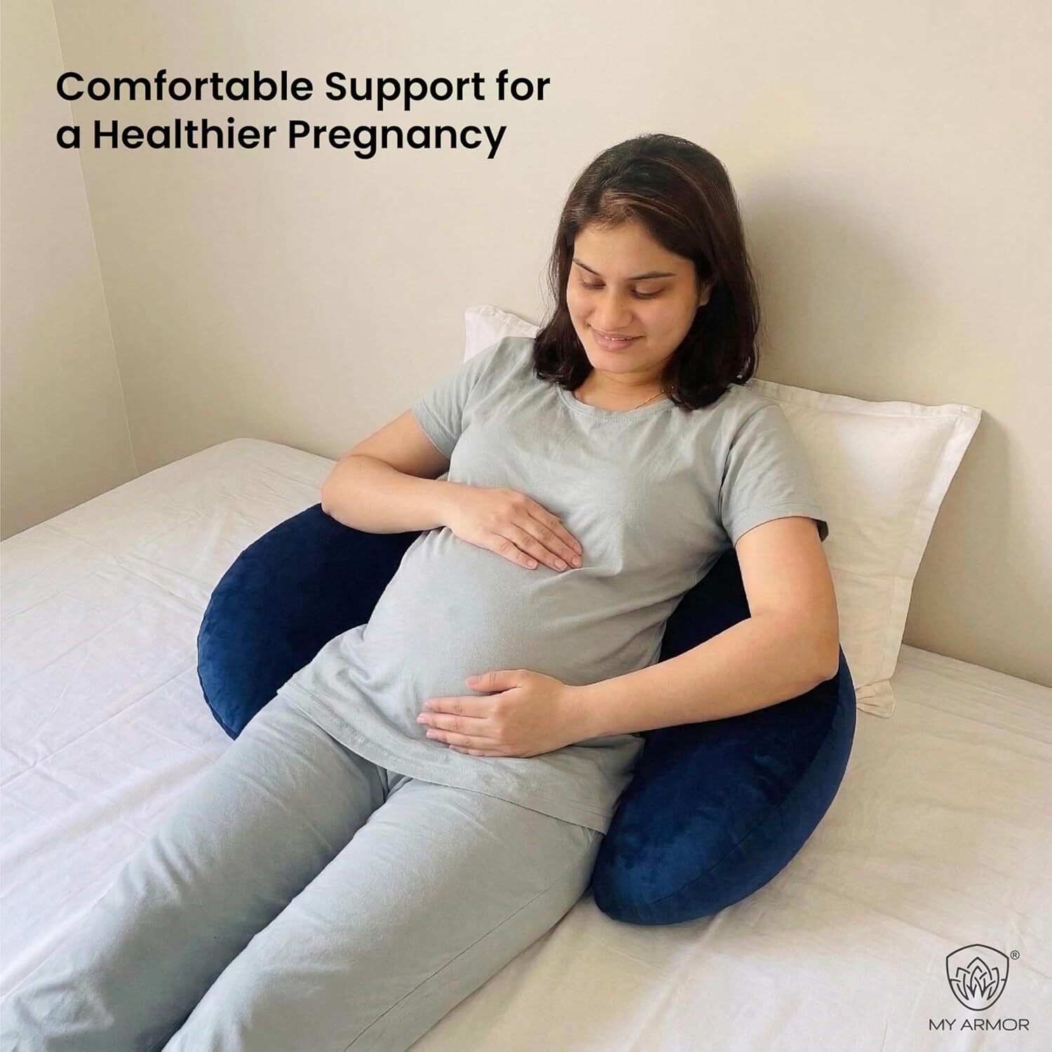 Image of MY ARMOR Microfibre Pregnancy Pillow Pack of 1 Solid Maternity Wedge Pillow Adjustable Back & Belly Support (Navy Blue)