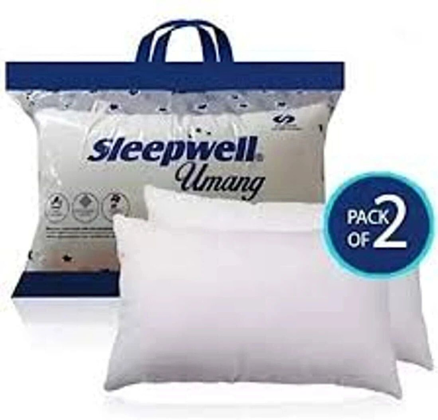 Image of Sleepwell Microfibre, Polyester Fibre, Cotton Sleeping Pillow Pack of 2 Solid (White)