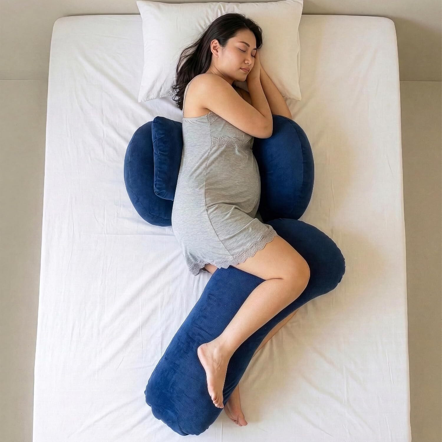 Image of MY ARMOR Microfibre Pregnancy Pillow Pack of 1 Solid Full Body Pregnancy Pillow for Back, Belly, Hips and Leg Support, Maternity Set (Navy Blue)