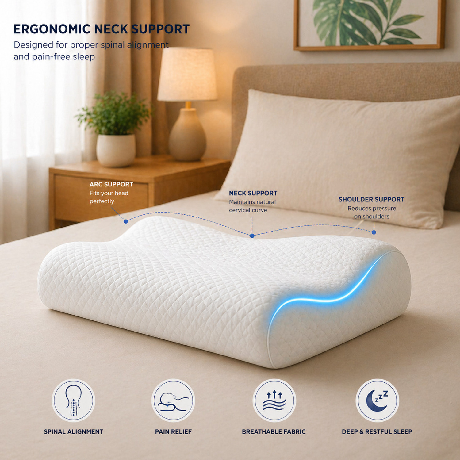 Image of MoveWell Memory Foam Lumbar Pillow Pack of 1 Nature Lumbar Support Cushion for Office Chair Car Seat & Home Use (Blue)