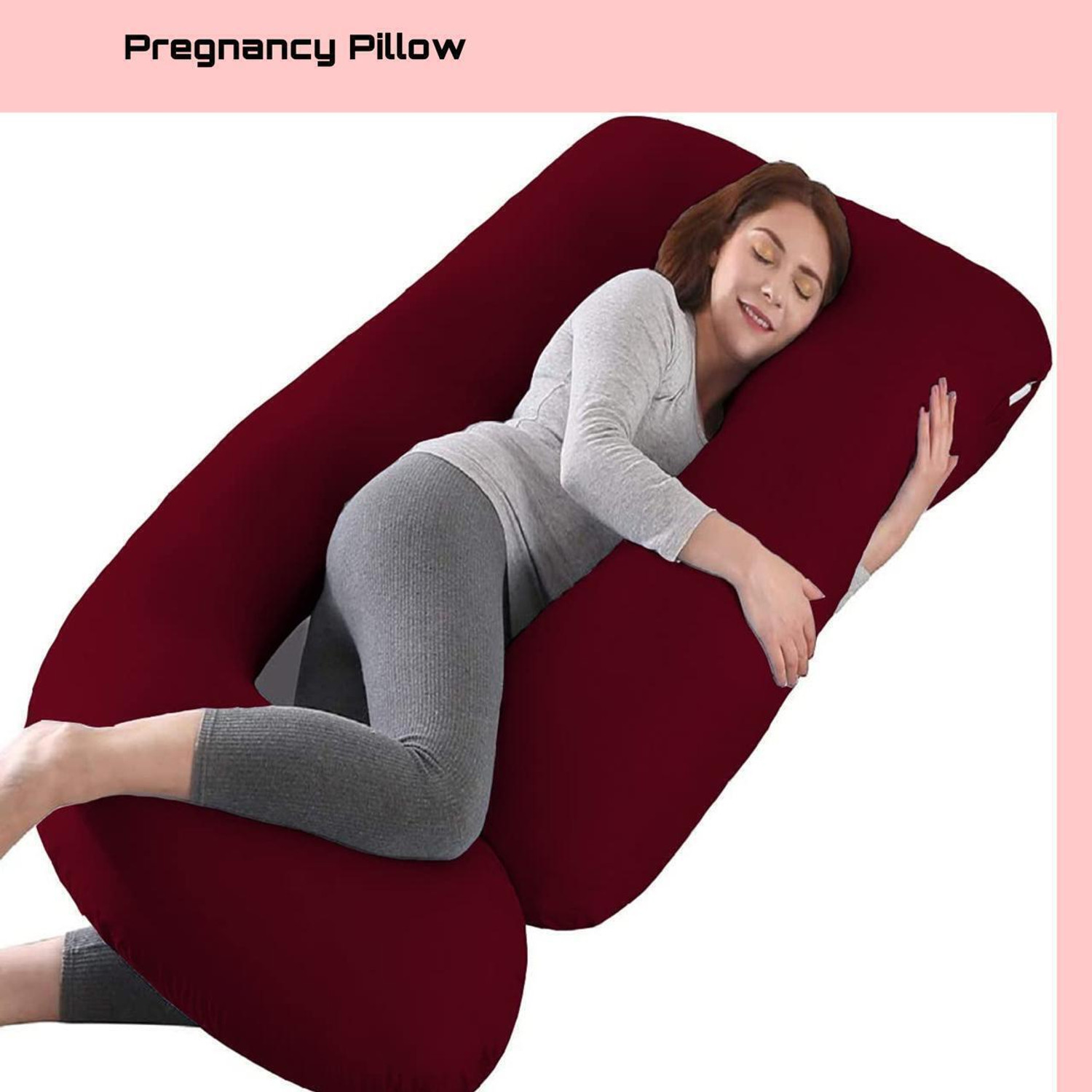 Image of MY ARMOR Microfibre Pregnancy Pillow Pack of 1 Solid Full Body G Shaped Pregnancy Pillow for Maternity, Velvet Outer Cover with Zip, (Maroon)
