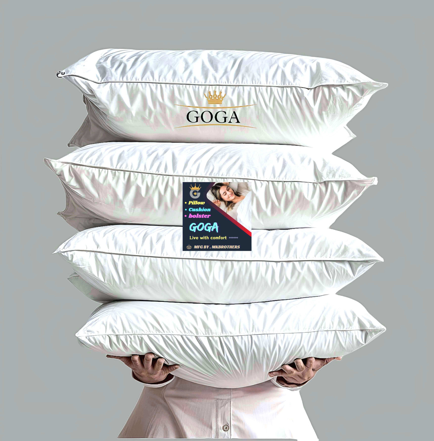 Image of GOGA Cotton Sleeping Pillow Pack of 4 Solid LUXURY (White)