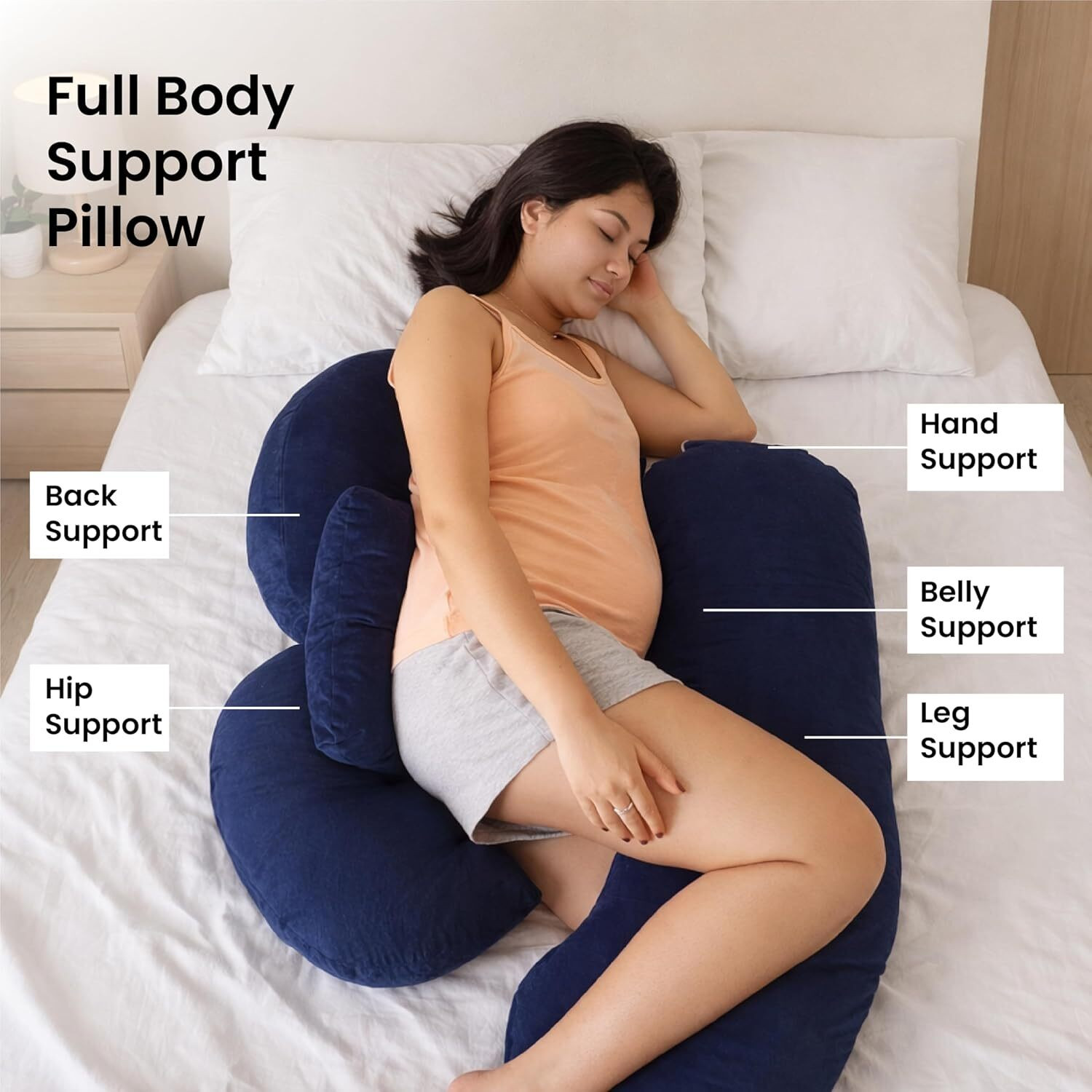 Image of MY ARMOR Microfibre Pregnancy Pillow Pack of 1 Solid Full Body Pregnancy Pillow for Back, Belly, Hips and Leg Support, Maternity Set (Navy Blue)