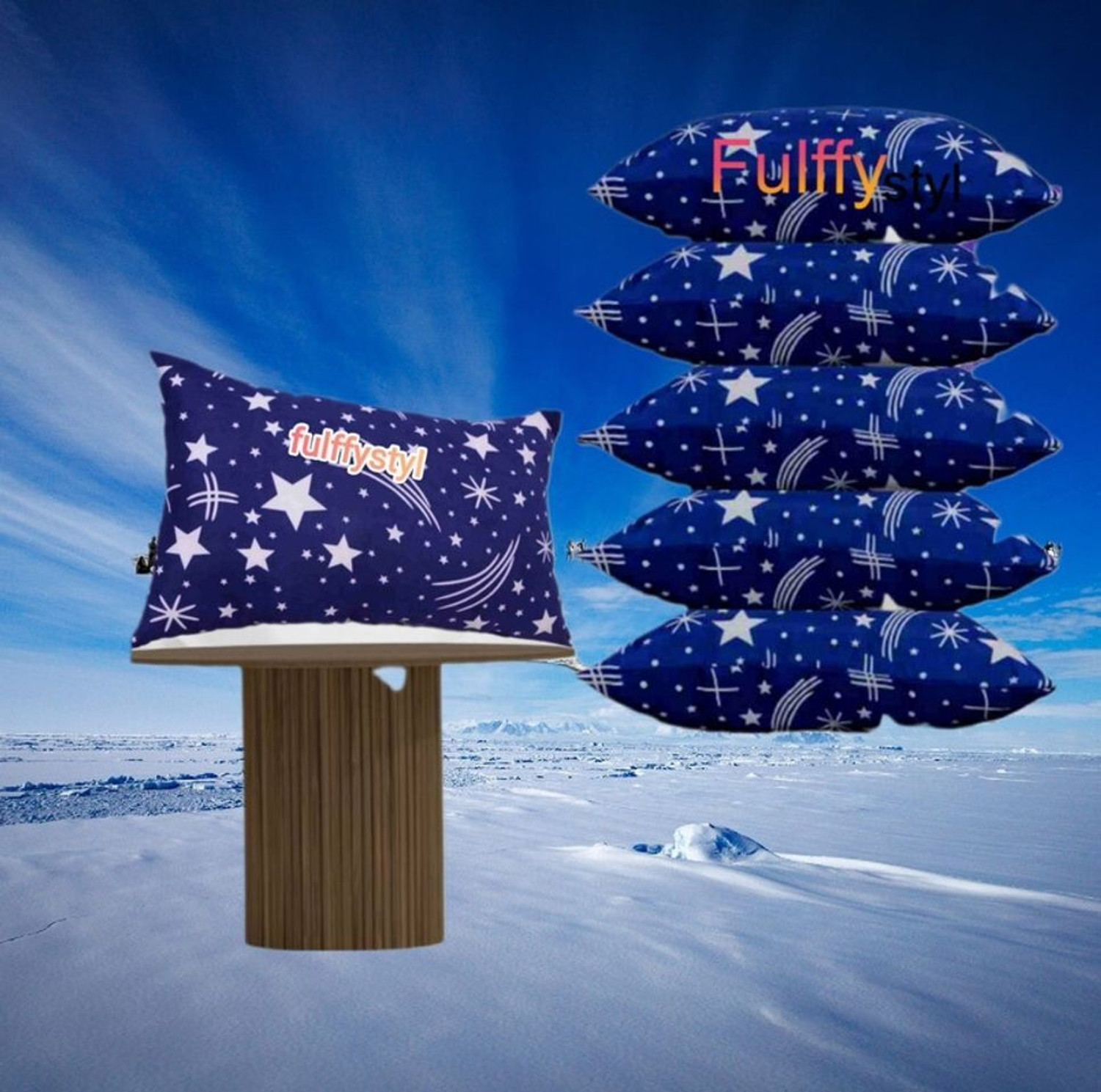 Image of fulffystyl Microfibre Sleeping Pillow Pack of 5 Printed SOFT (Blue)