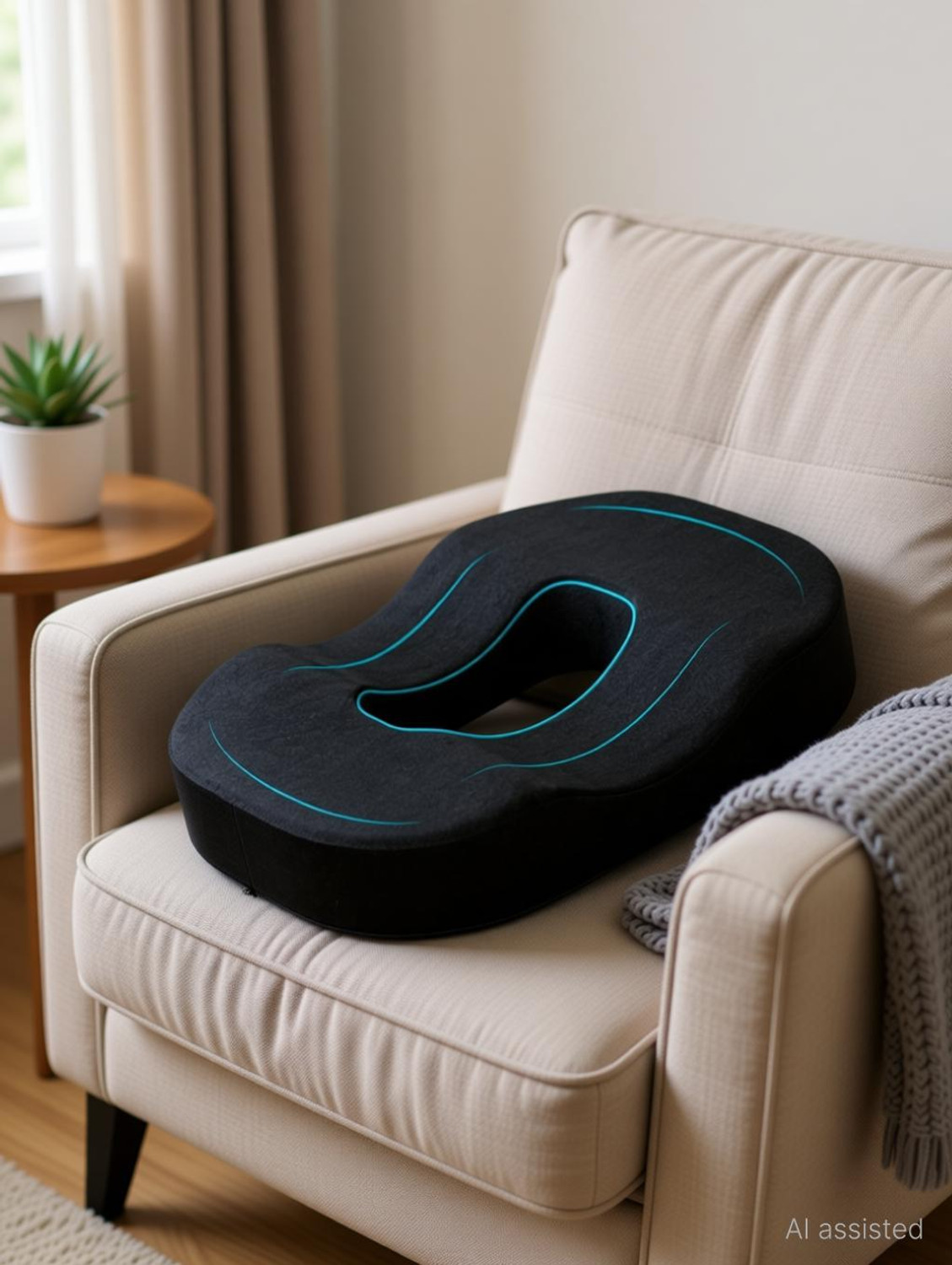 Image of FRIDUP Memory Foam Cushion Pack of 1 Geometric Orthopaedic Memory Foam Donut pillow for Seat (Black)