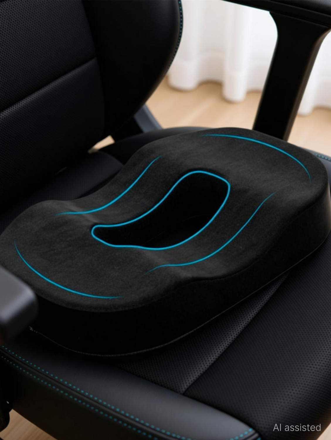 Image of FRIDUP Memory Foam Cushion Pack of 1 Geometric Orthopaedic Memory Foam Donut pillow for Seat (Black)