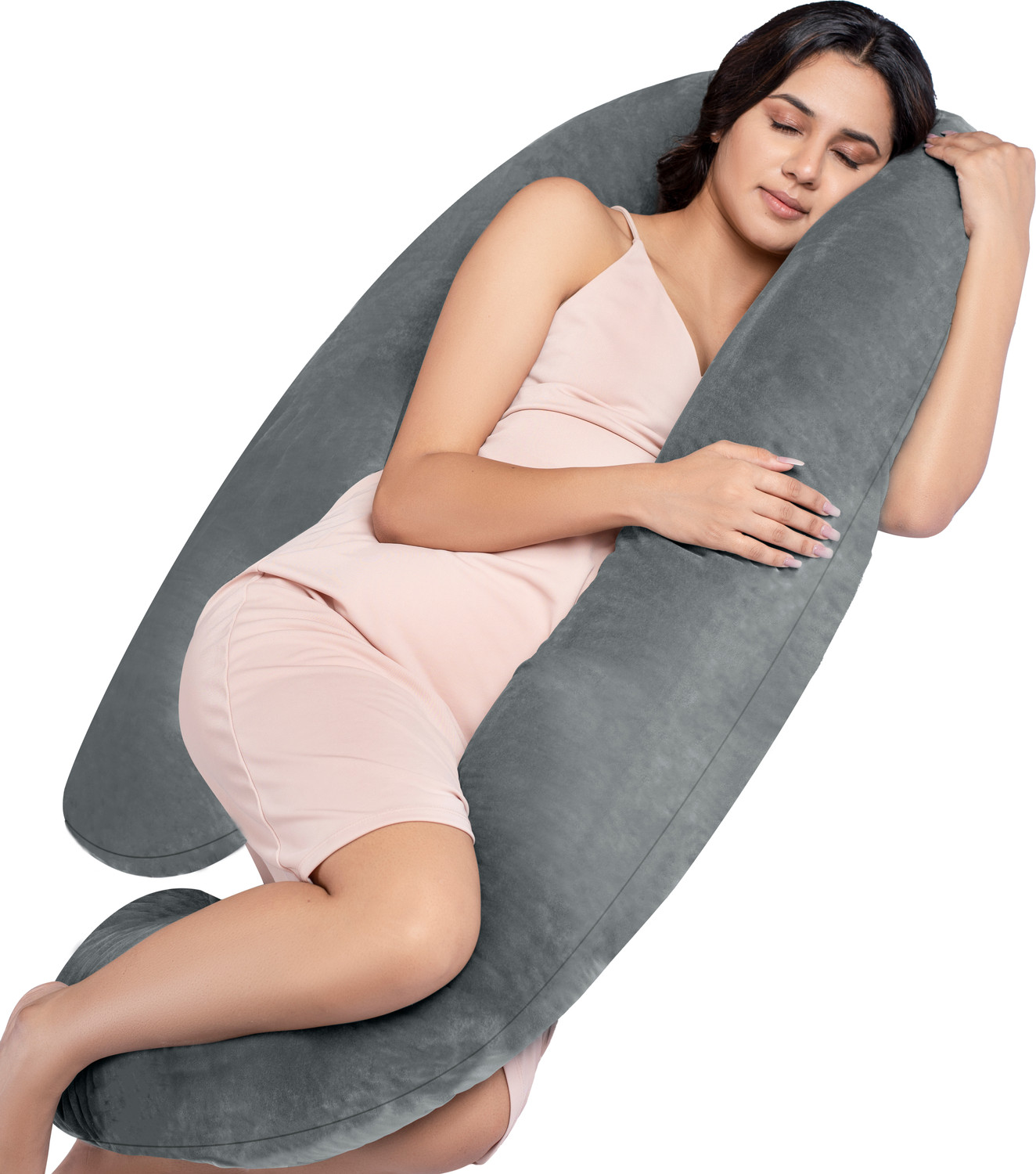 Image of MY ARMOR Microfibre Pregnancy Pillow Pack of 1 Solid (Grey)
