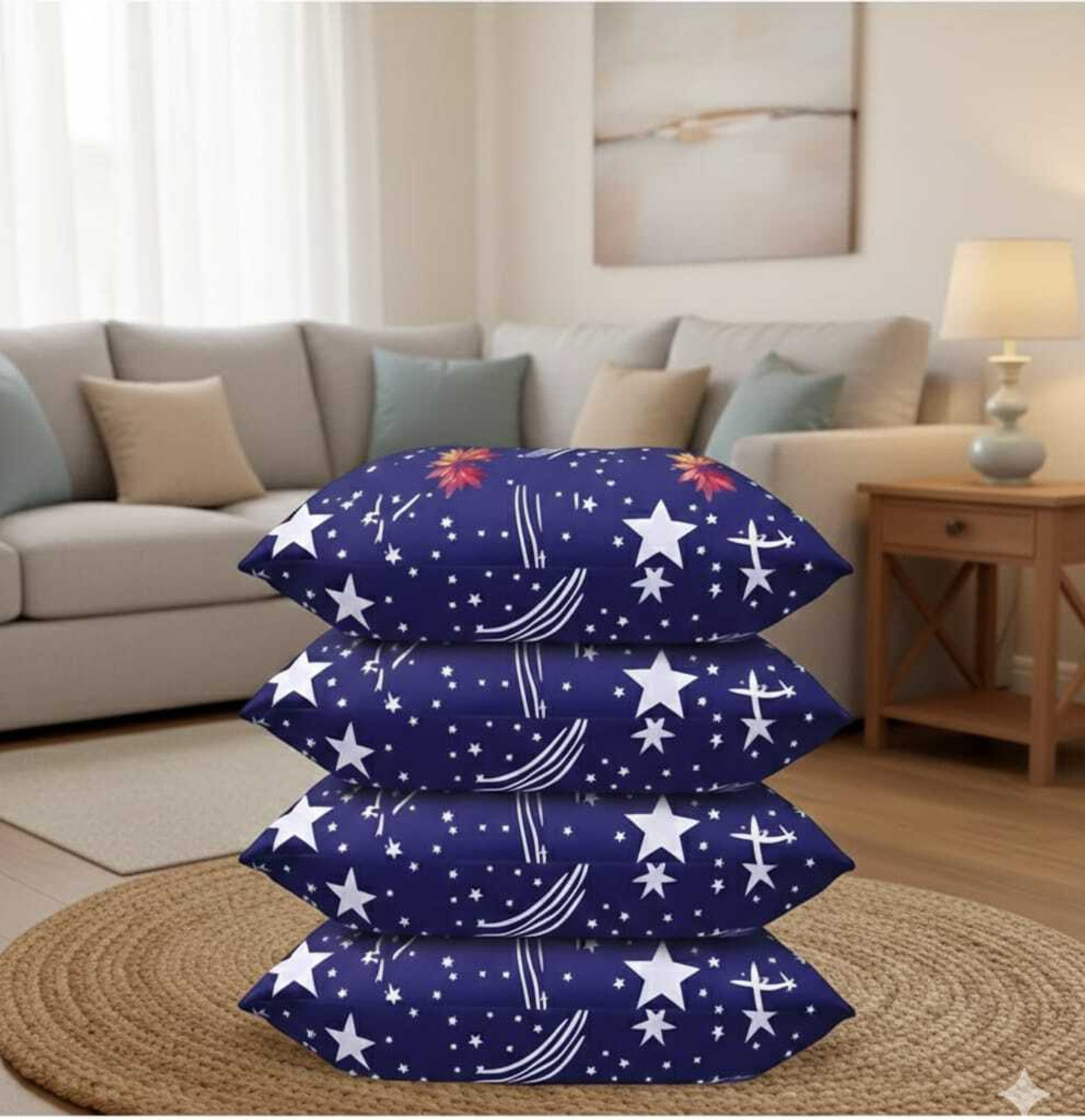 Image of fulffystyl Microfibre Sleeping Pillow Pack of 5 Printed SOFT (Blue)