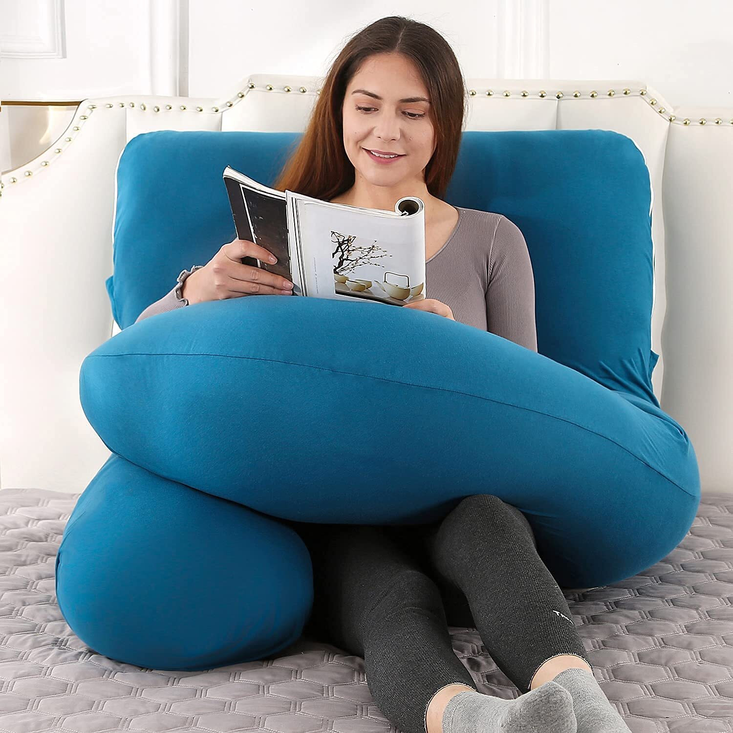 Image of Redrose Microfibre Pregnancy Pillow Pack of 1 Solid PP PILLOW (Blue)