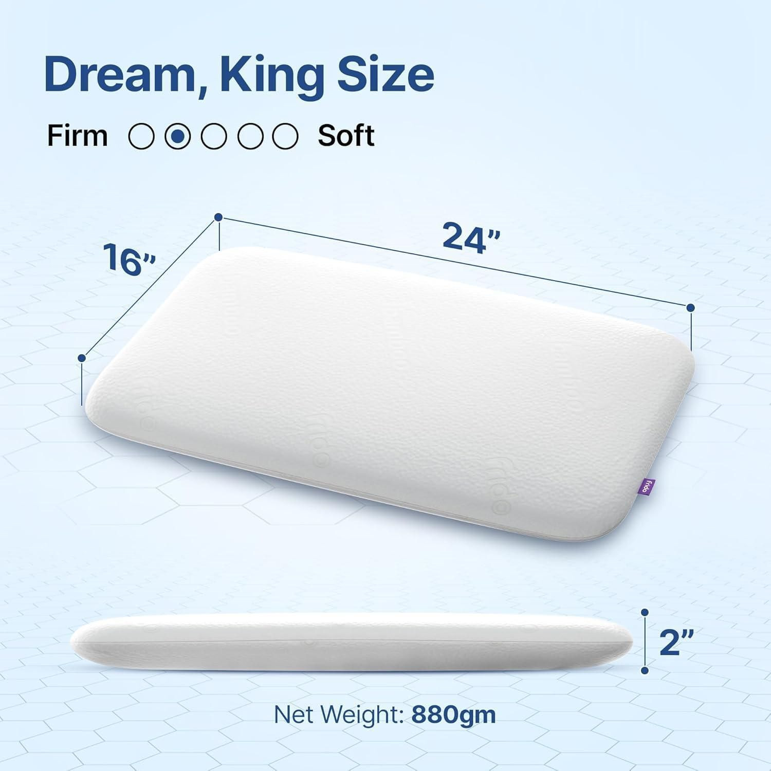 Image of Frido Memory Foam Orthopaedic Pillow Pack of 1 Solid Ultimate Ultra Slim Deep Sleep King Size 2 Inch Pillow for Neck & Shoulder Pain (White)