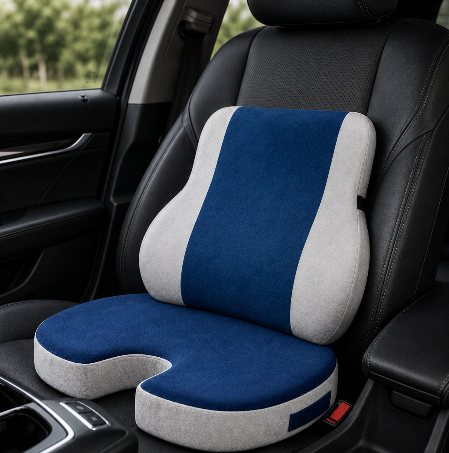 Image of MoveWell Memory Foam Lumbar Pillow Pack of 1 Nature Lumbar Support Cushion for Office Chair Car Seat & Home Use (Blue)