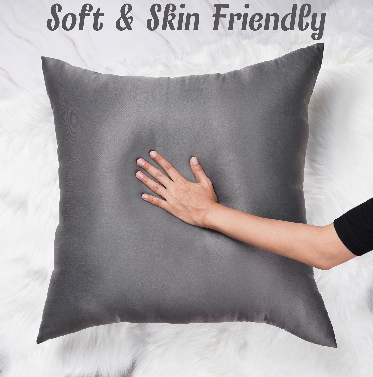 Image of VLYSIUM Polyester Fibre Cushion Pack of 5 Solid 24x24 inch big size cushion for sofa pillow set of 3 (60 cm*60 cm) (Grey)