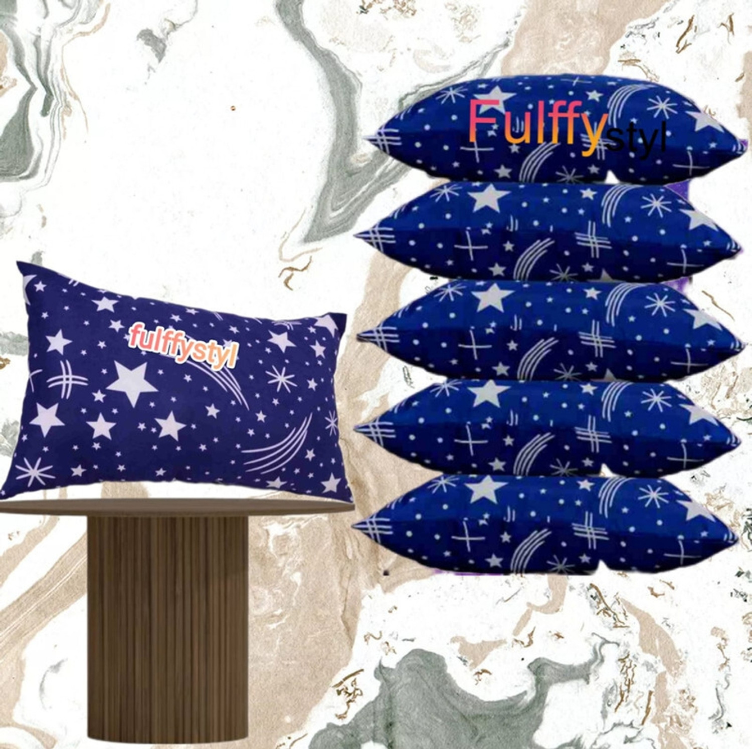Image of fulffystyl Microfibre Sleeping Pillow Pack of 5 Printed SOFT (Blue)