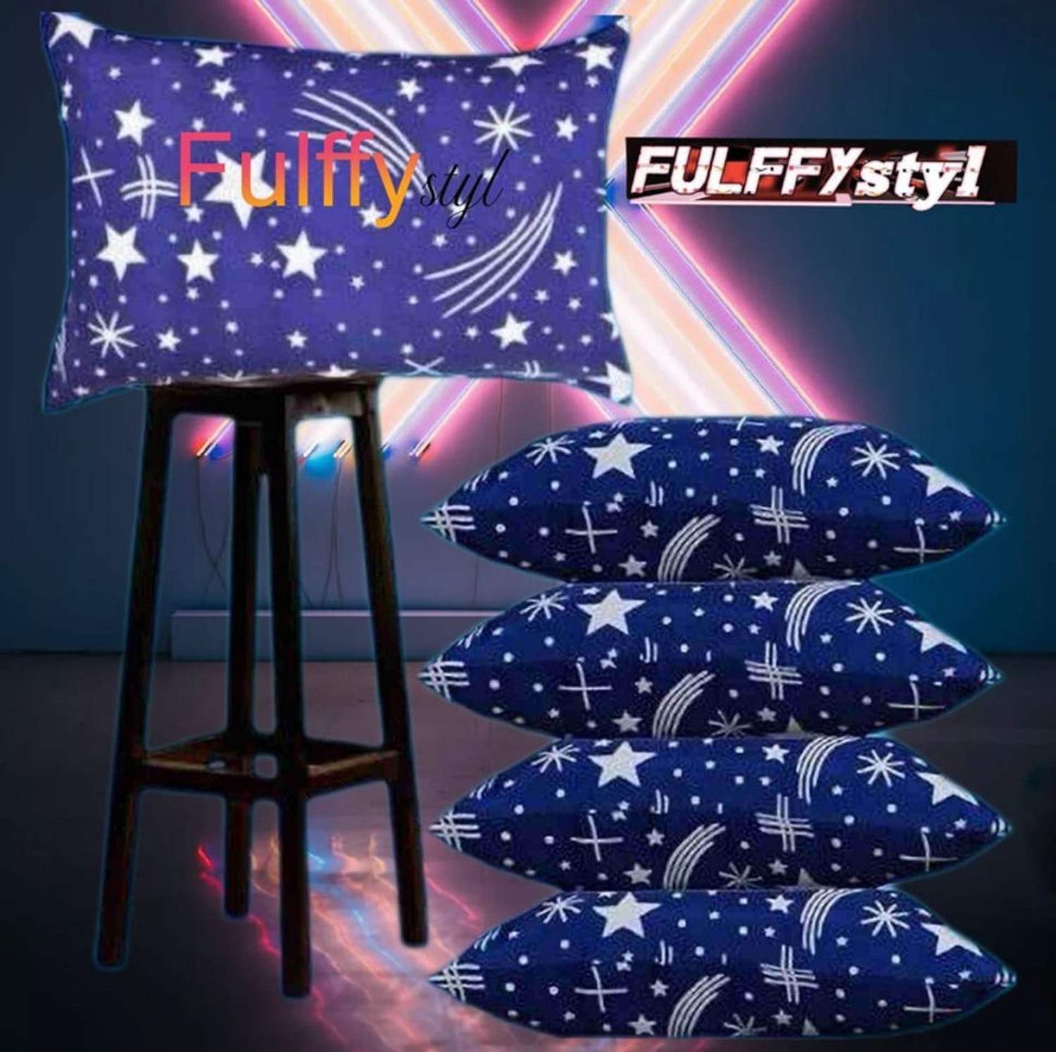 Image of fulffystyl Microfibre Sleeping Pillow Pack of 5 Printed SOFT (Blue)