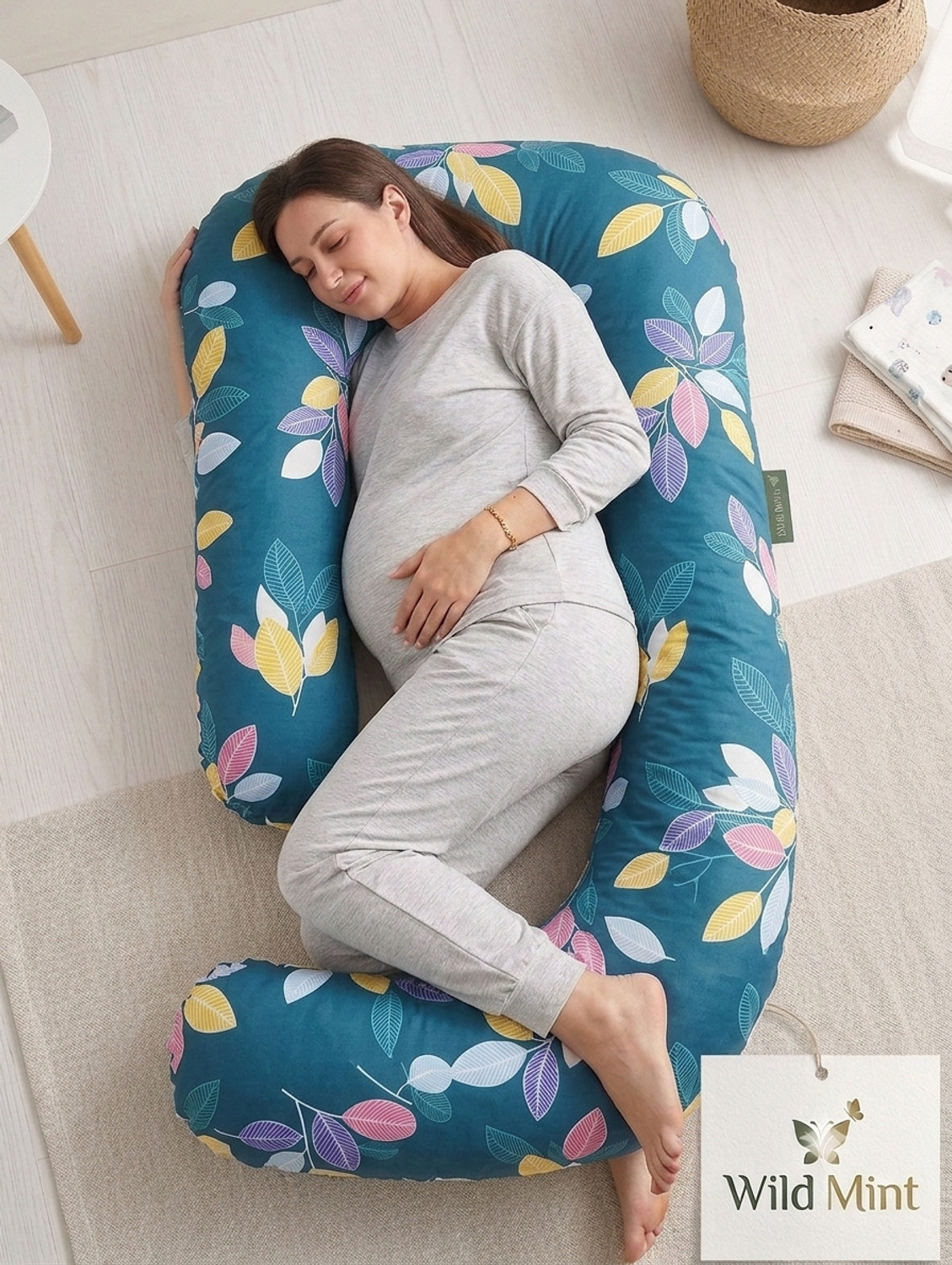 Wild Mint Floral J Shape Pregnancy Pillow - Image 1