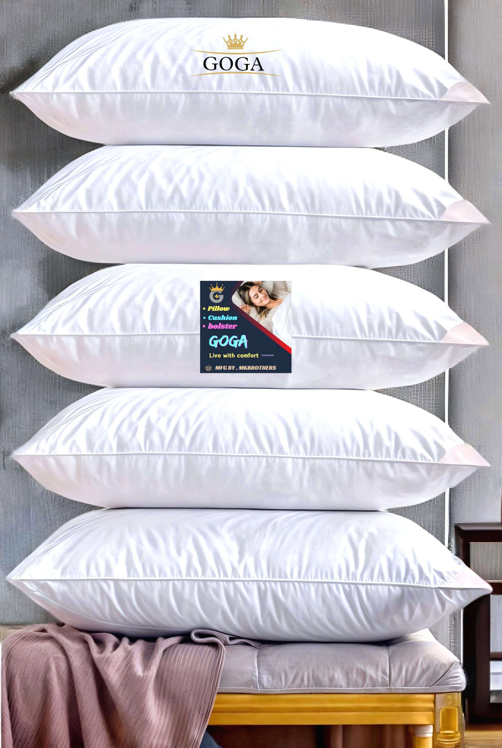 Image of GOGA Cotton Sleeping Pillow Pack of 4 Solid LUXURY (White)