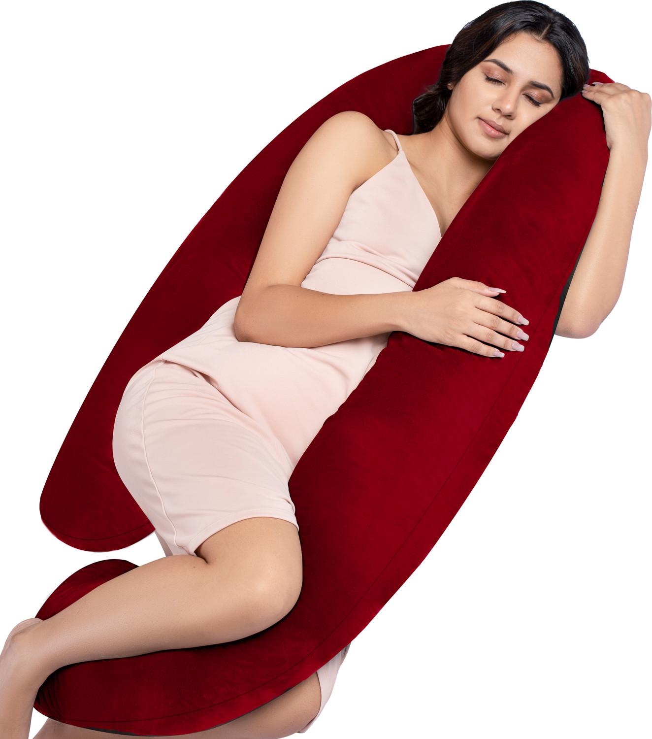 Image of MY ARMOR Microfibre Pregnancy Pillow Pack of 1 Solid Full Body G Shaped Pregnancy Pillow for Maternity, Velvet Outer Cover with Zip, (Maroon)