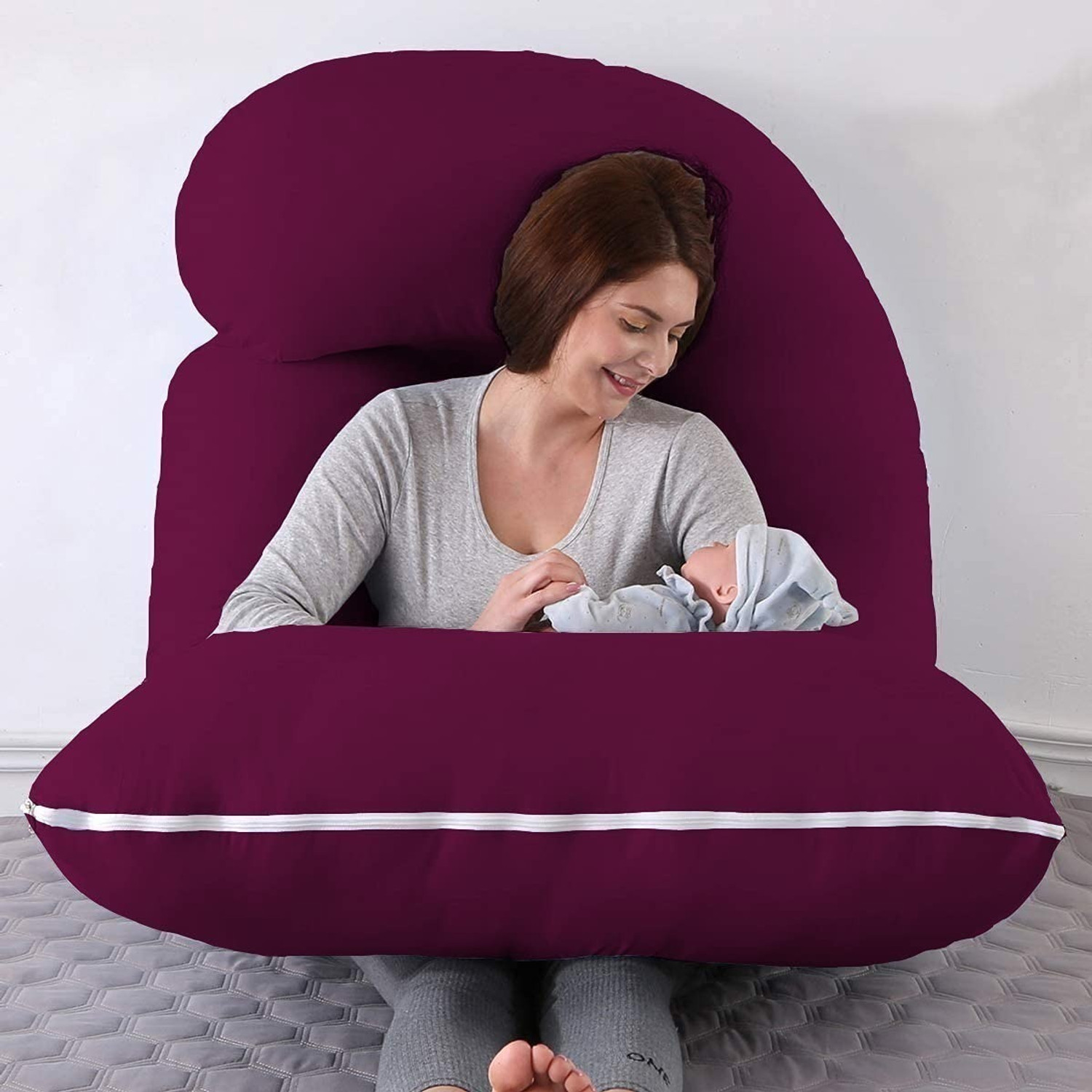 Image of MY ARMOR Microfibre Pregnancy Pillow Pack of 1 Solid Full Body G Shaped Pregnancy Pillow for Maternity, Velvet Outer Cover with Zip, (Maroon)