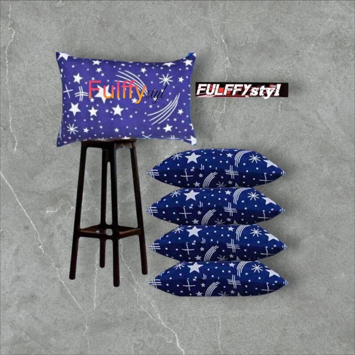 Image of fulffystyl Microfibre Sleeping Pillow Pack of 5 Printed SOFT (Blue)