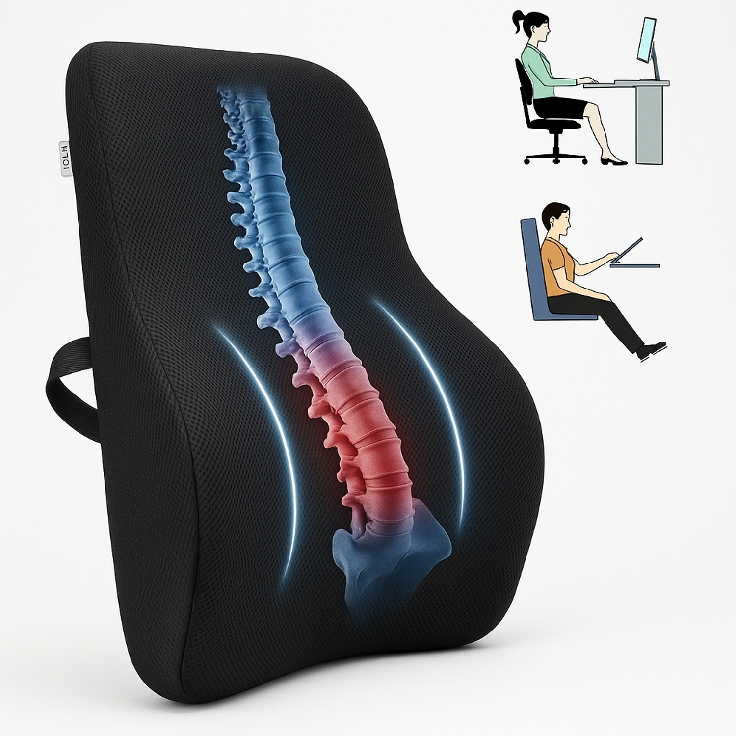 Image of MoveWell Memory Foam Lumbar Pillow Pack of 1 Nature Lumbar Support Cushion for Office Chair Car Seat & Home Use (Blue)