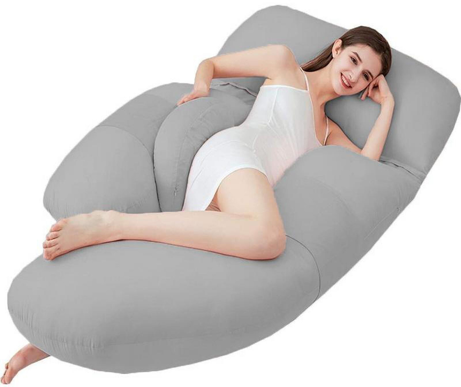 Image of HOMESO Memory Foam Orthopaedic Pillow Pack of 2 Solid Wedge Pillow with Headrest & Polyfill Pillow Combo, Leg Elevation Pillow (Light Grey)