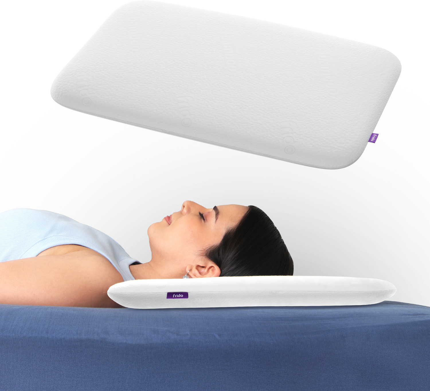Image of Frido Memory Foam Orthopaedic Pillow Pack of 1 Solid Ultimate Ultra Slim Deep Sleep King Size 2 Inch Pillow for Neck & Shoulder Pain (White)