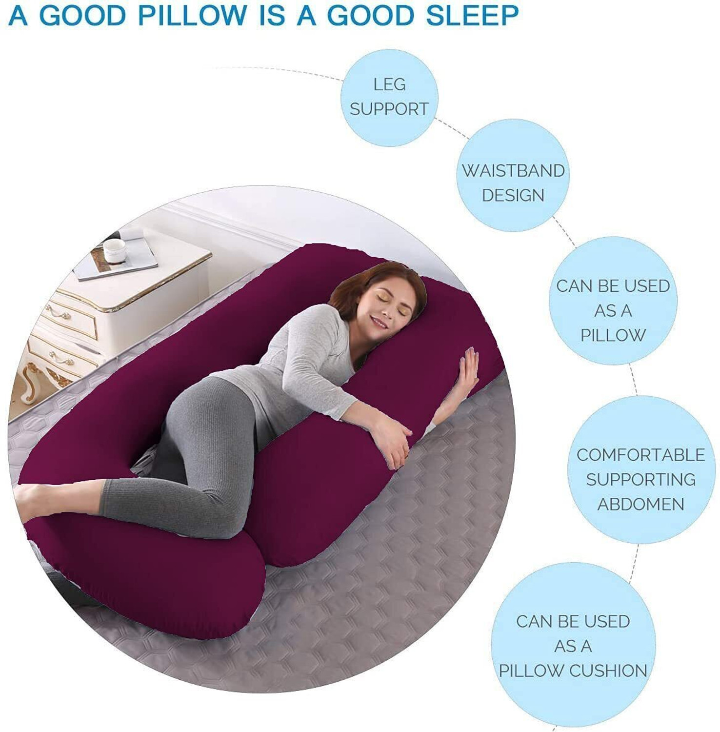 Image of MY ARMOR Microfibre Pregnancy Pillow Pack of 1 Solid (Grey)